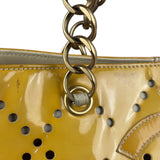 Chanel Vintage Yellow Patent Leather Perforated Tote Bag 1987
