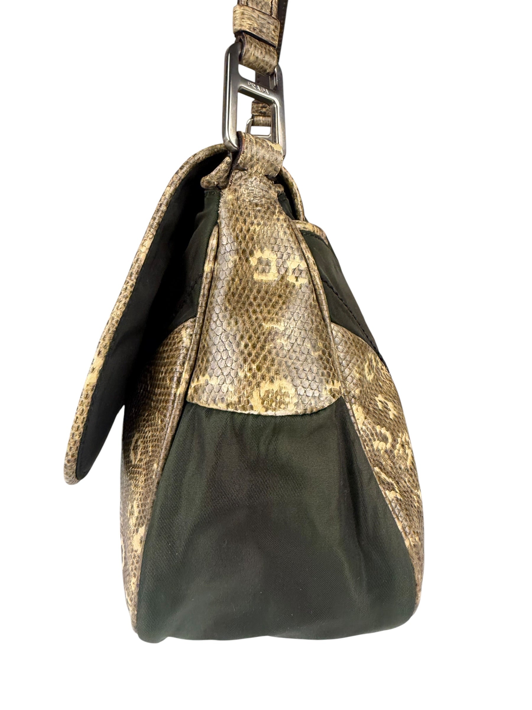 Prada Vintage Kakhi Green Nylon Shoulder Bag