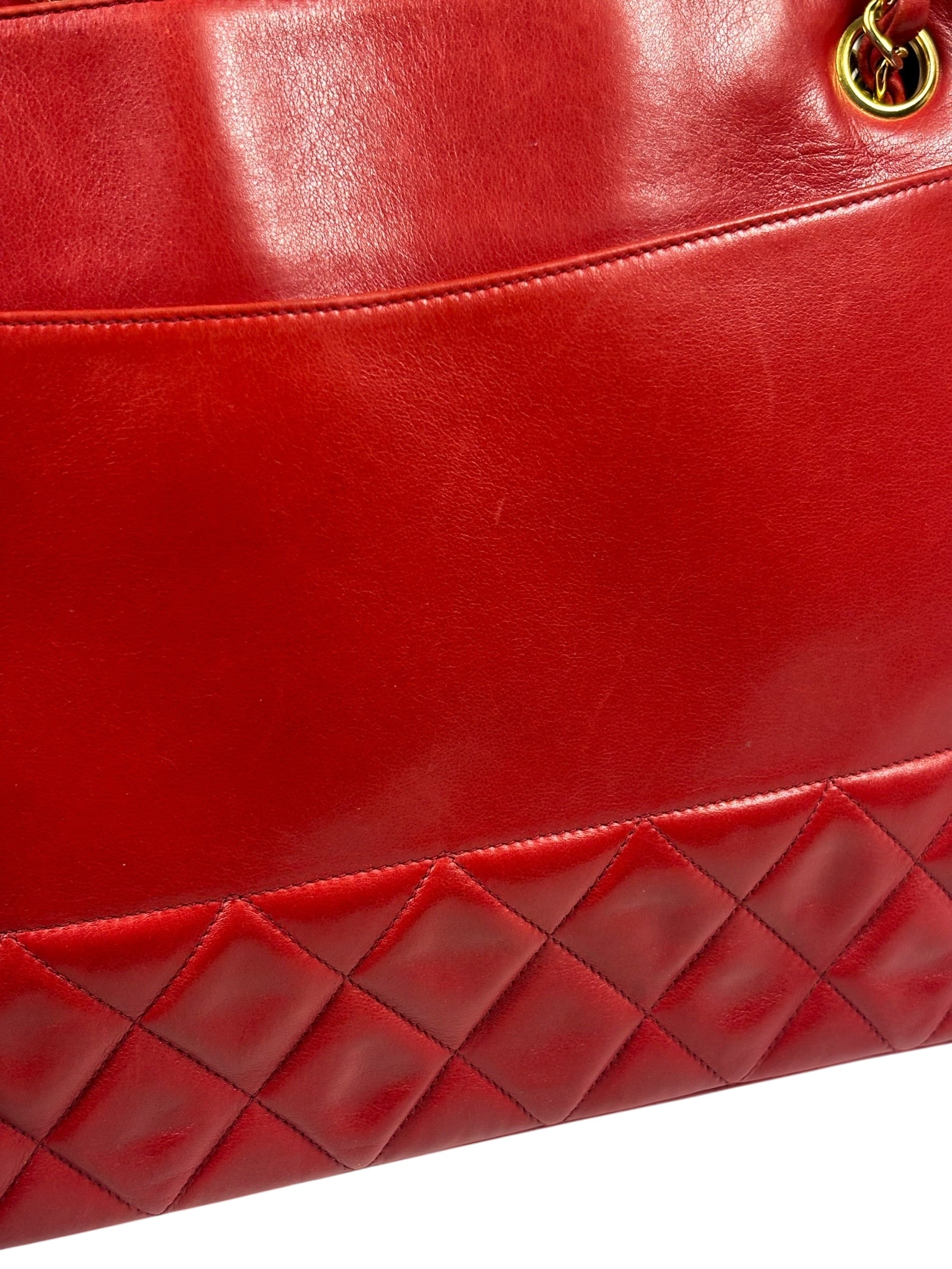 Chanel Vintage Red Quilted Lambskin Tote 1989