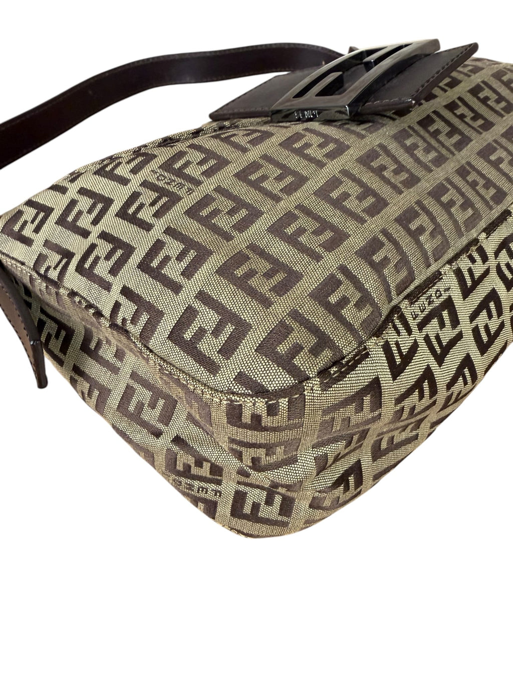 Fendi Beige/Brown Leather Trim Zucca Baguette