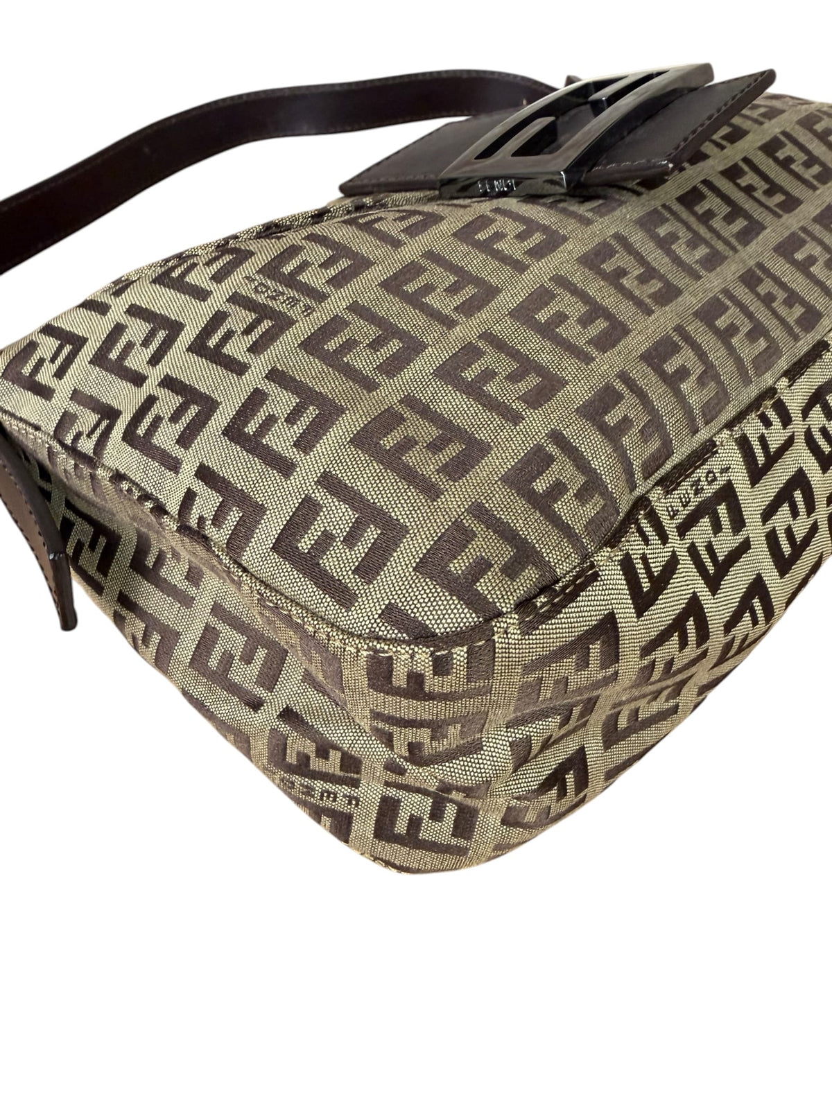 Fendi Beige/Brown Leather Trim Zucca Baguette