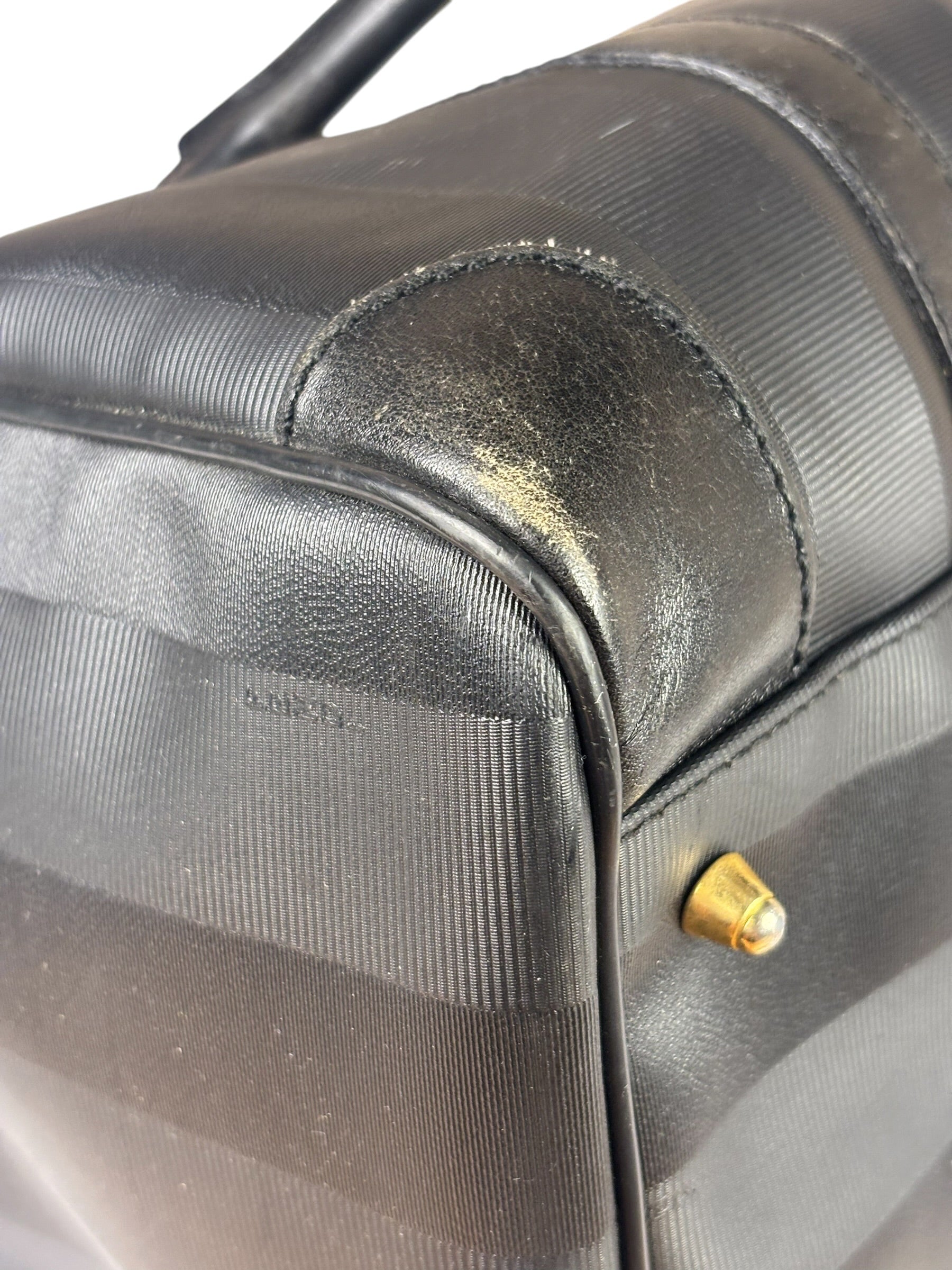 Fendi Grey/Black Leather Striped Boston Bag