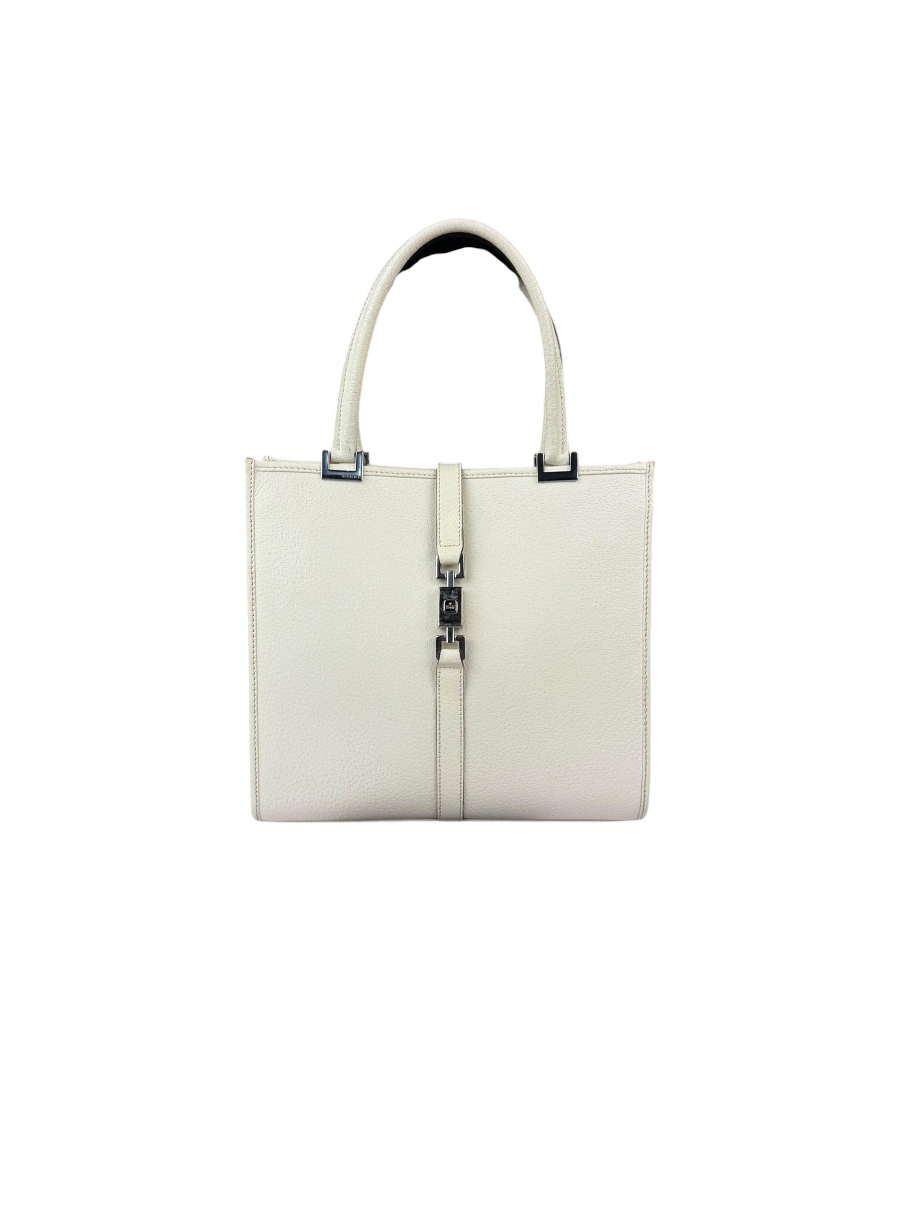 Gucci Off-White Leather Piston Lock Jackie Tote