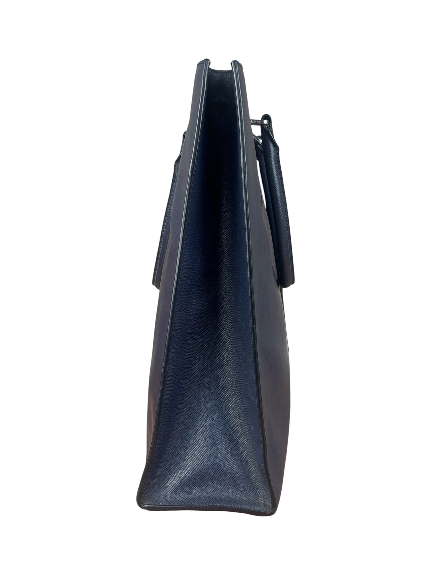 Prada Navy Blue Saffiano Leather Vertical Tote Bag
