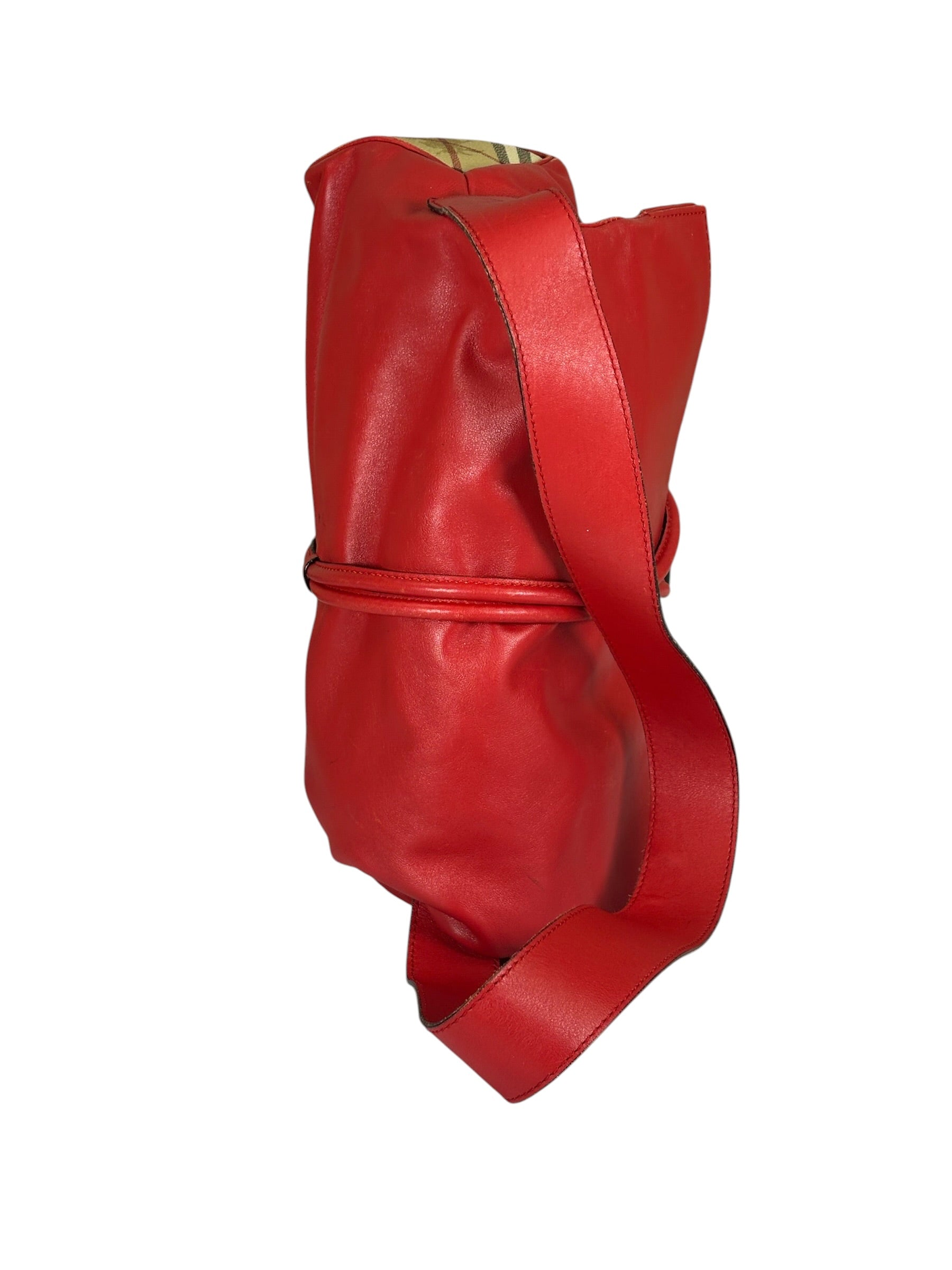 Burberry Red Leather Haymarket Check Shoulder Bag