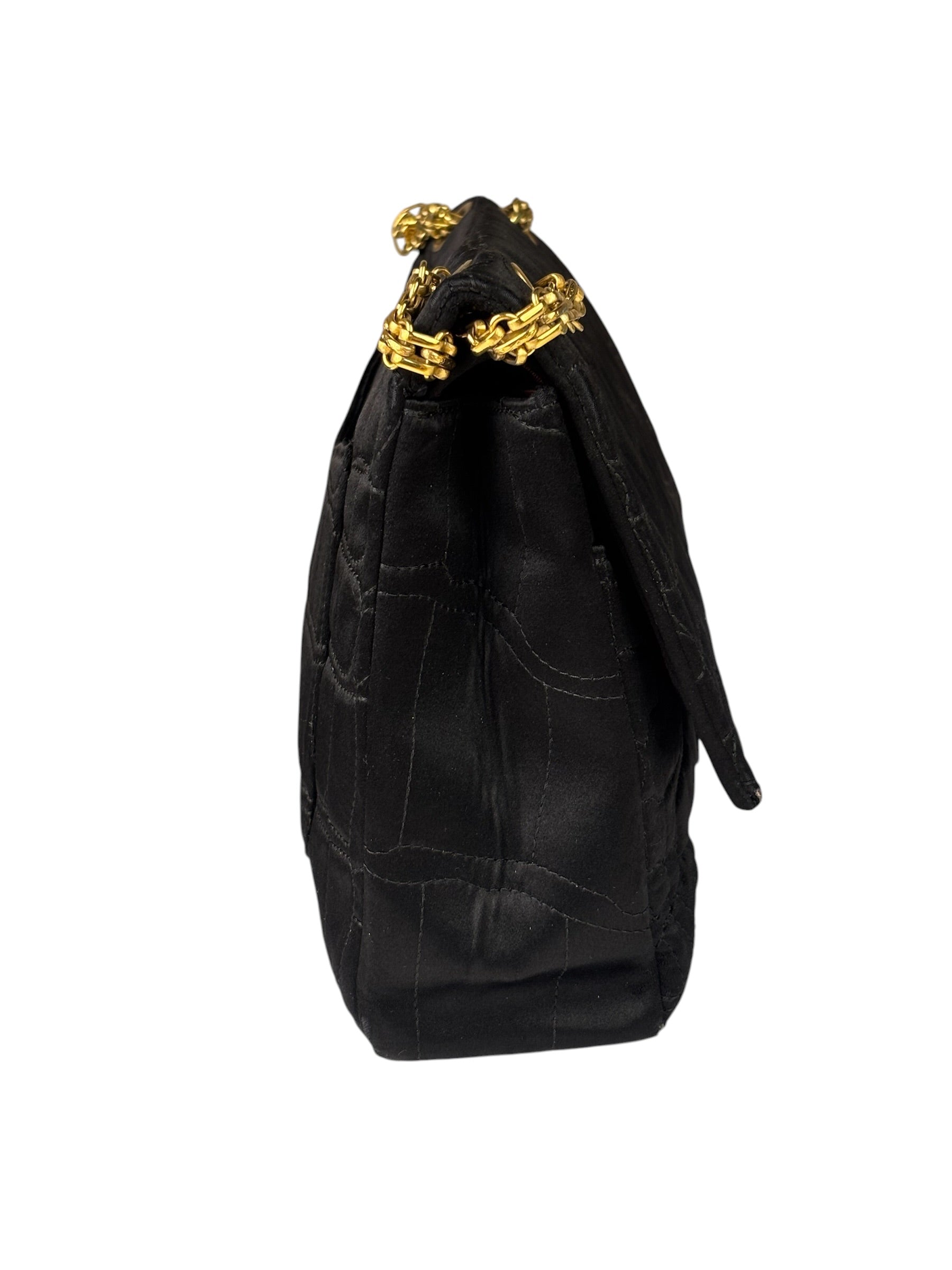Chanel Black Matelasse Silk Double Flap Bag 2006