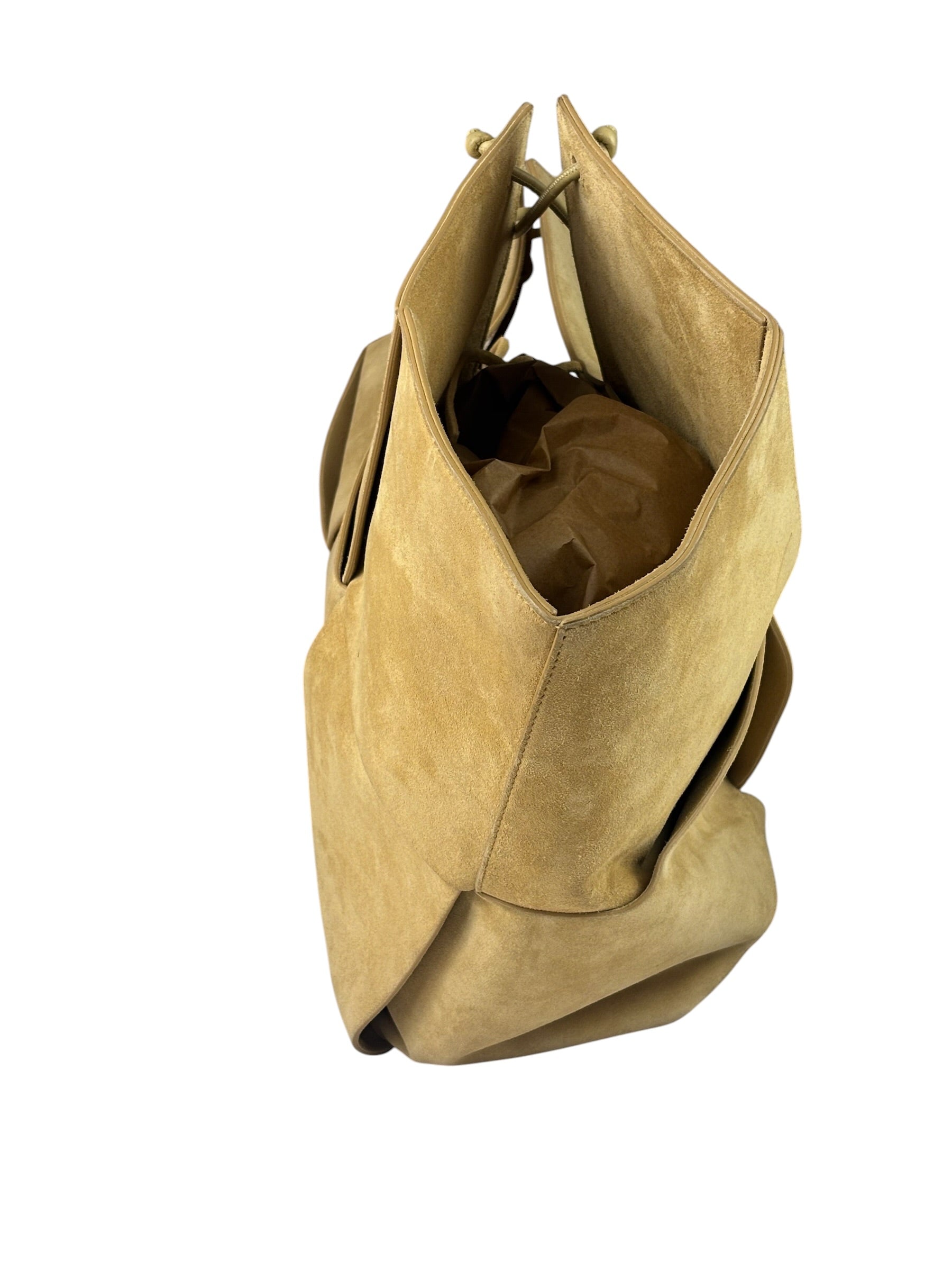 Bottega Veneta Beige Suede/Leather Trim Intrecciato Flower Basket Tote
