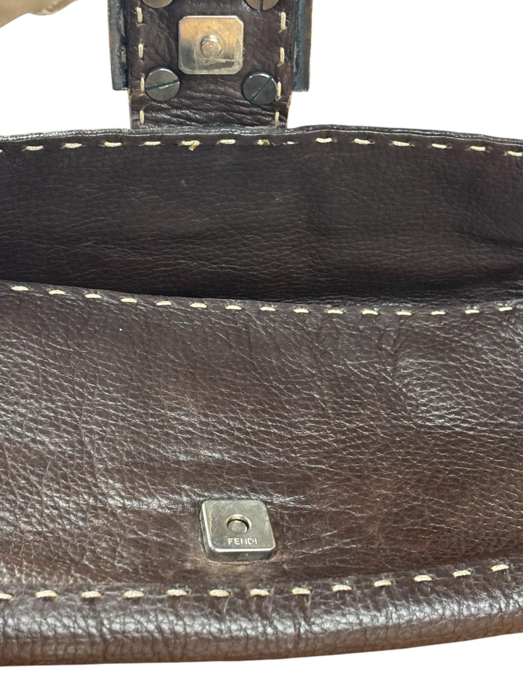 Fendi Selleria Brown Leather Stitched Baguette