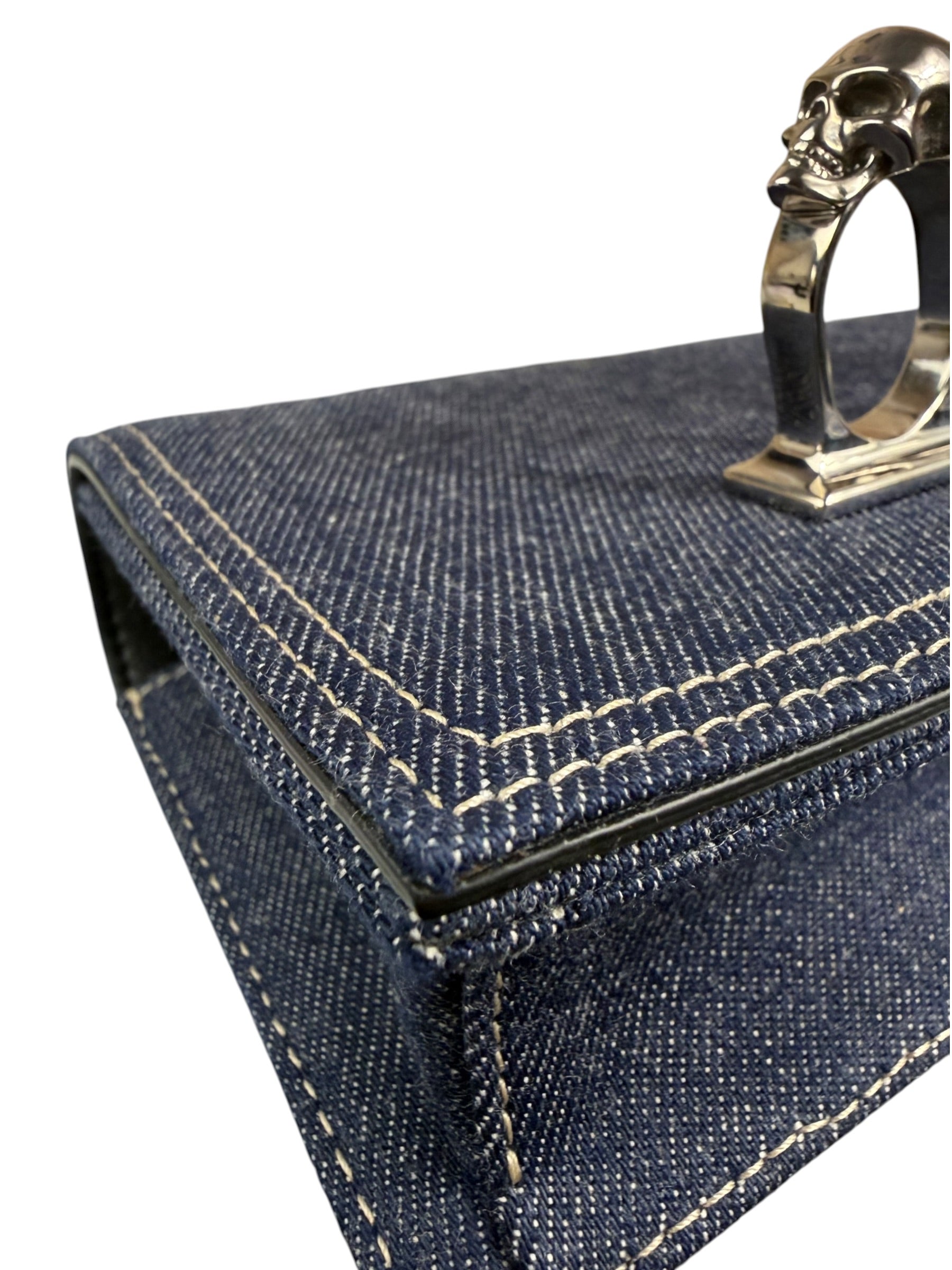 Alexander McQueen Denim Jeweled Knuckle Shoulder Bag