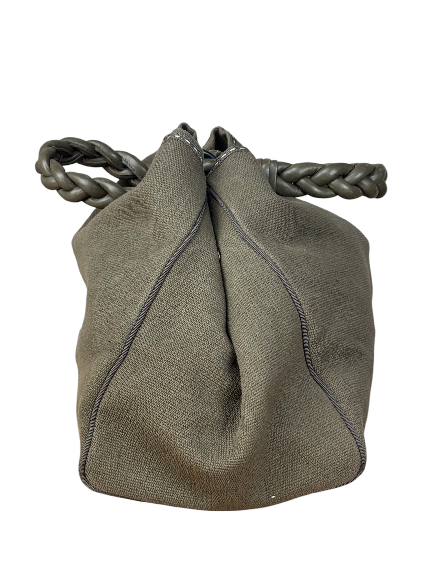 Bottega Venta Vintage Olive/Brown Canvas Large Shopper Shoulder Bag
