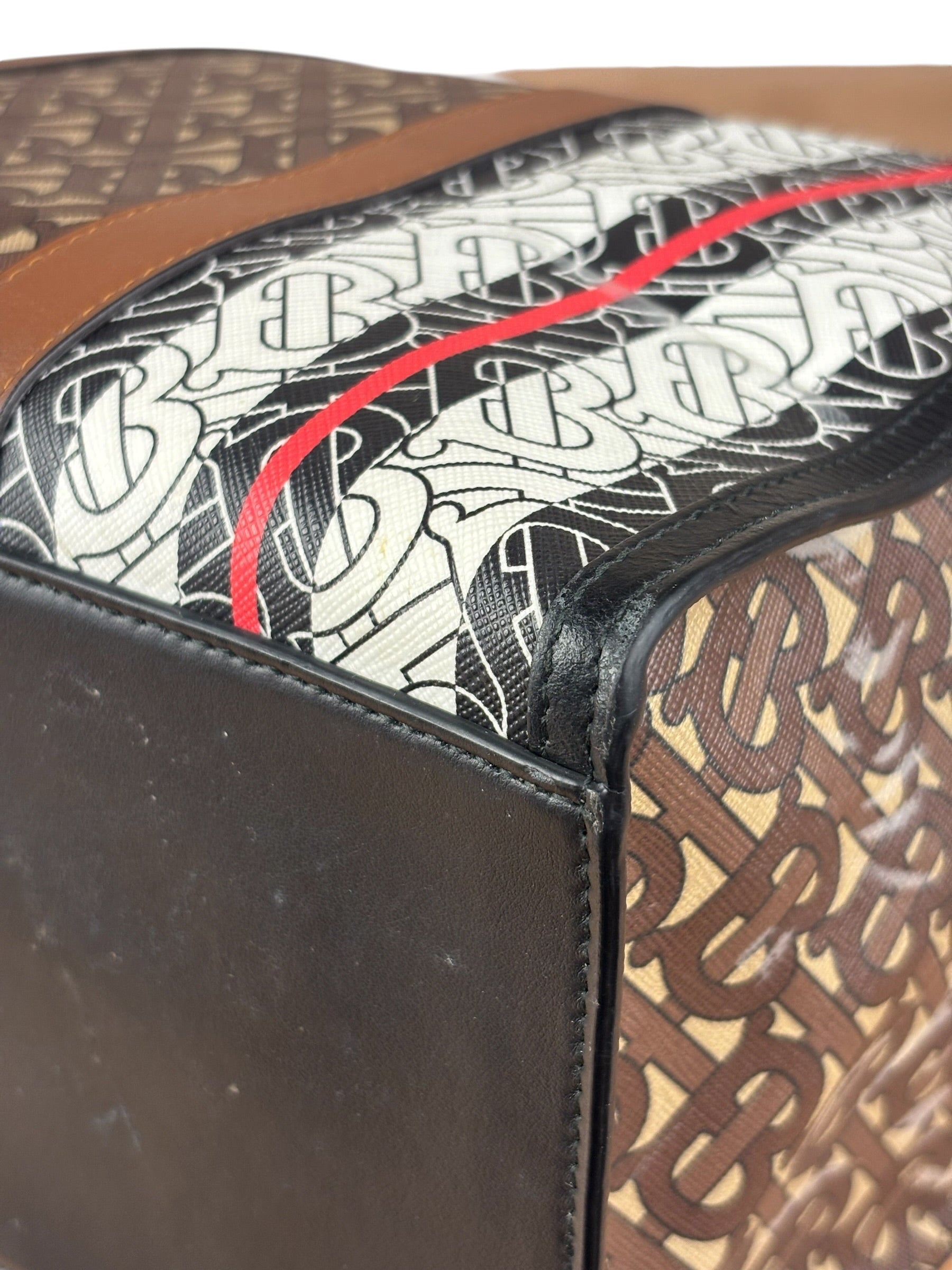 Burberry Leather TB Monogram Stripe E-Canvas Tote Bag