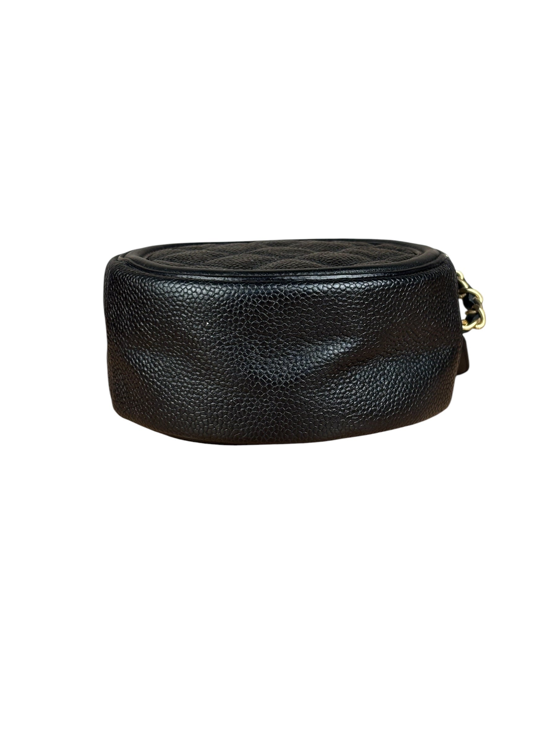 Chanel Black Quilted Caviar Leather CC Filigree Round Chain Clutch 2019