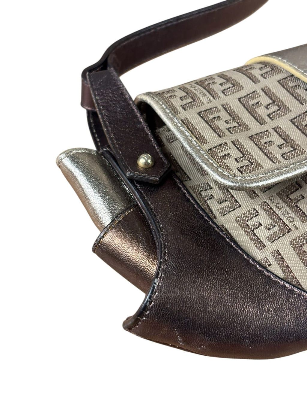 Fendi Colorblock Leather Trim Zucca Compilation Baguette