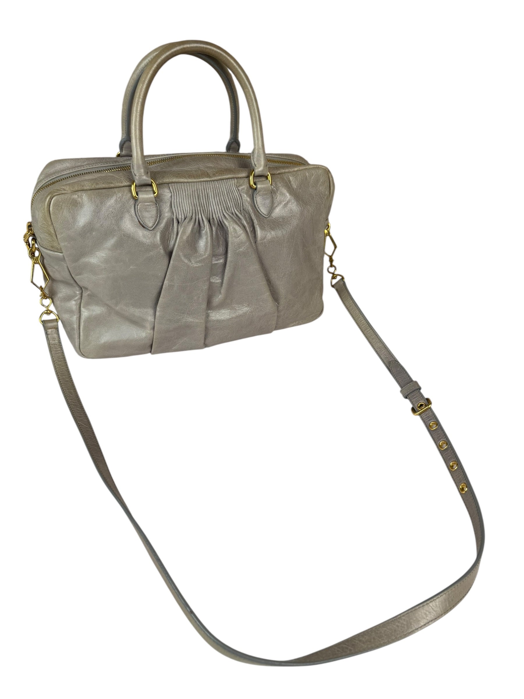 Miu Miu Vintage Pale Grey Vitello Leather Two-Way Bag
