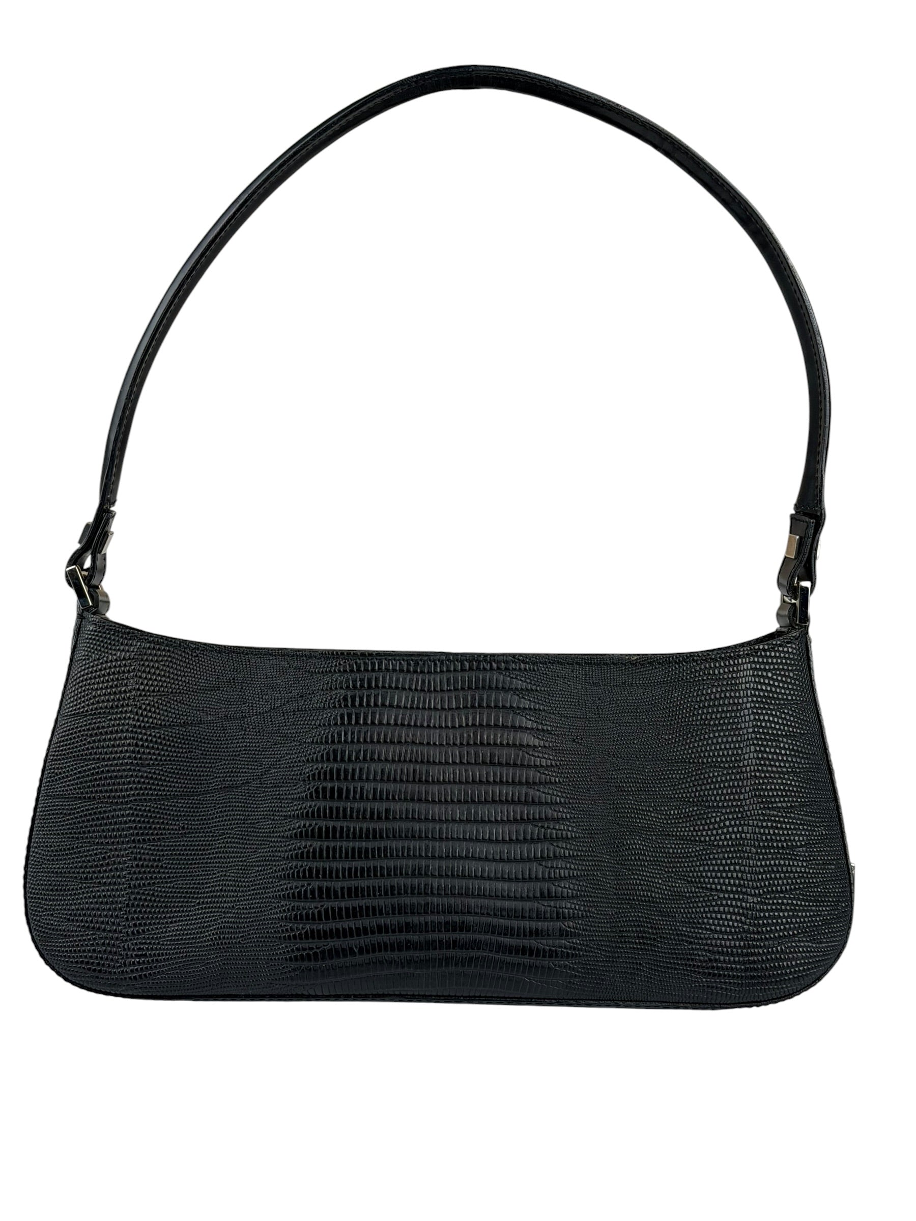 Salvatore Ferragamo Vintage Black Lizard Embossed Leather Pochette