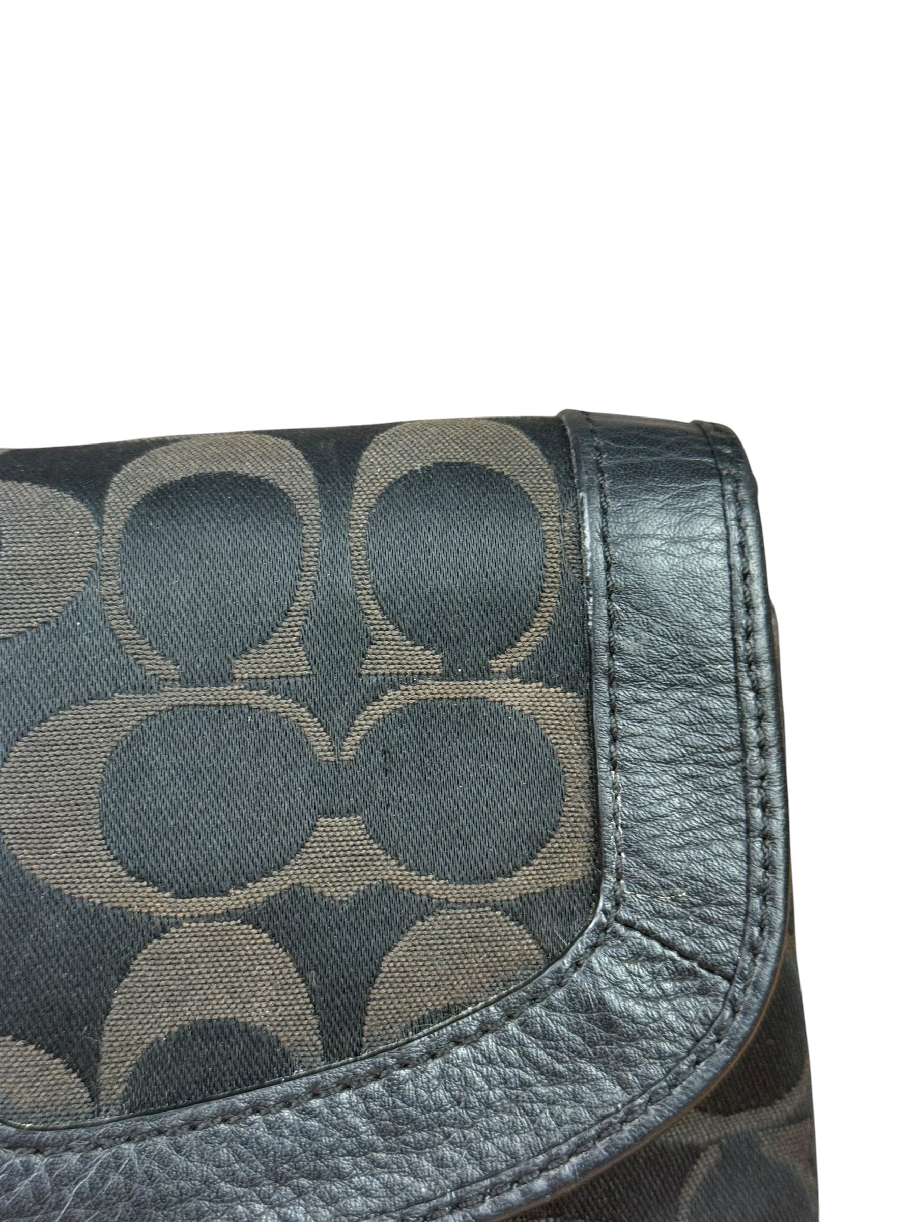 Coach Vintage Black Leather Trim C Canvas Flap Snap Clutch Wristlet