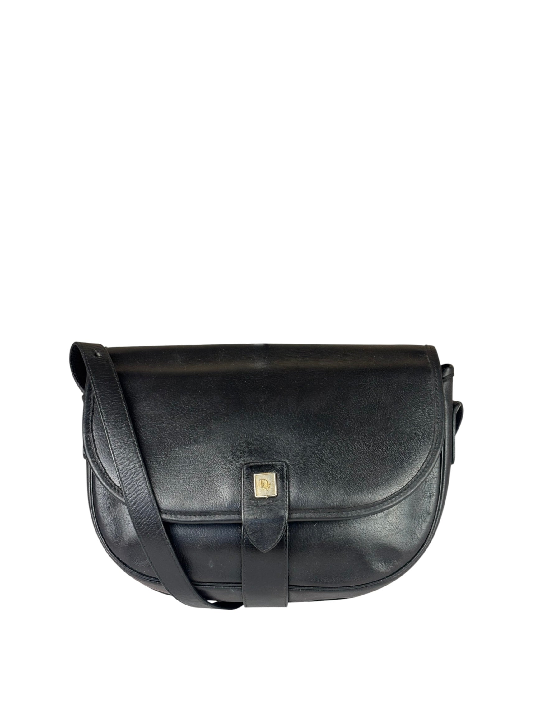 Christian Dior Vintage Black Leather Rounded Flap Bag