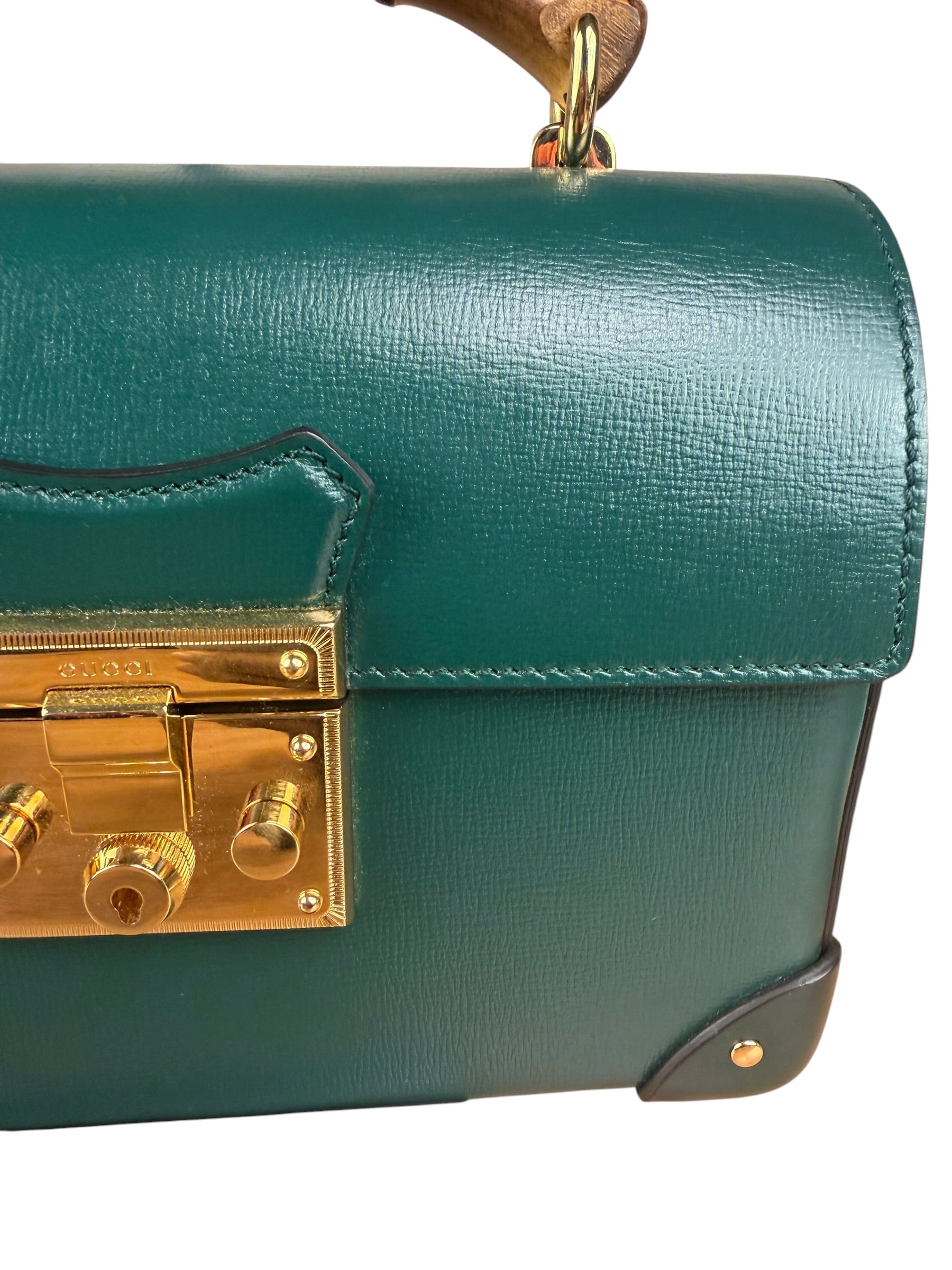Gucci Green Padlock Bamboo Handle Handbag