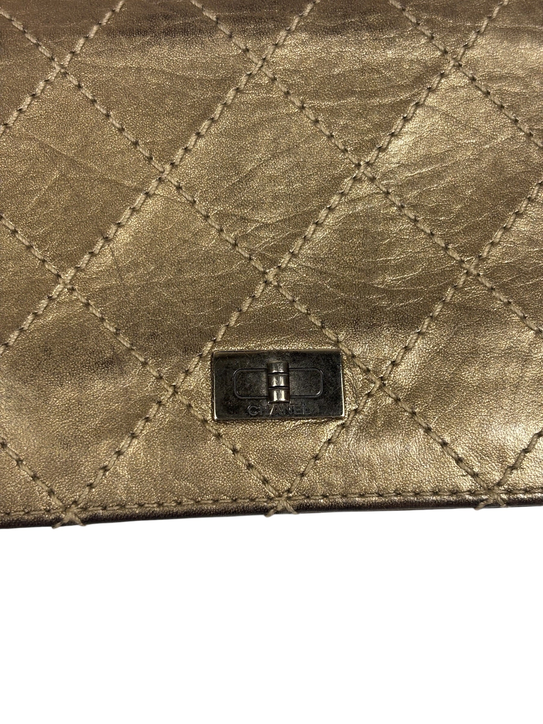 Chanel Metallic Bronze Quilted Leather Bi-Fold Long Wallet
