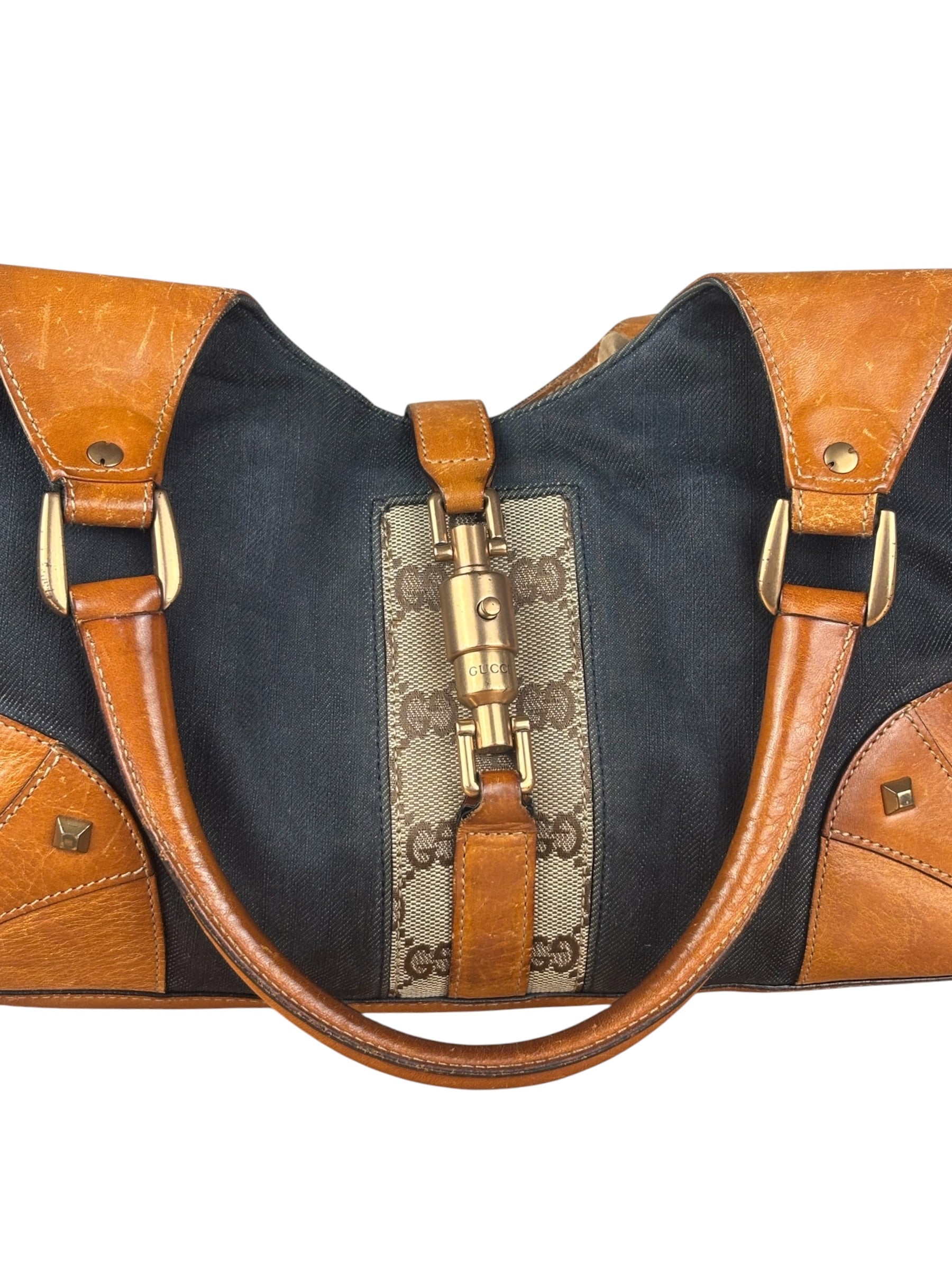 Gucci Vintage Denim Leather Trim Jackie Shoulder Bag