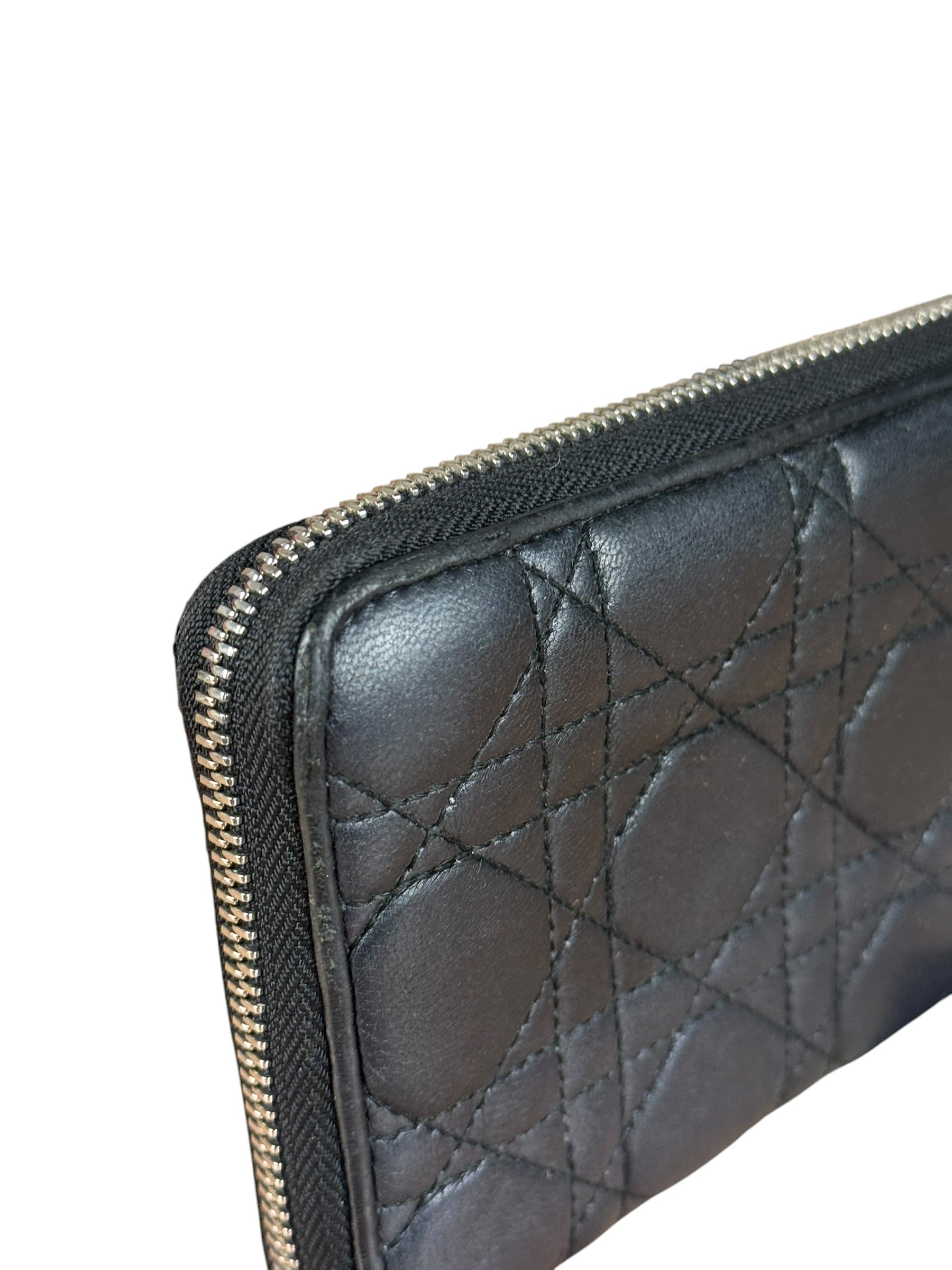 Christian Dior Vintage Black Quilted Leather Zippy Wallet