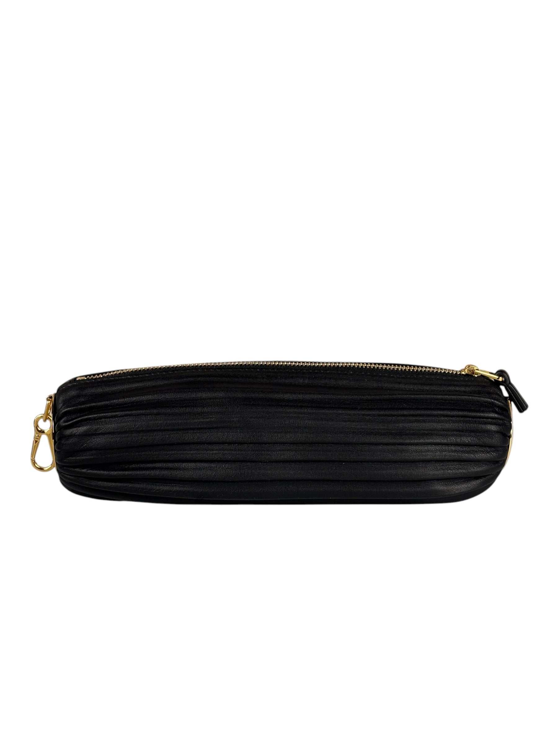 Loewe Leather Bracelet Pleated Pouch Bag Black