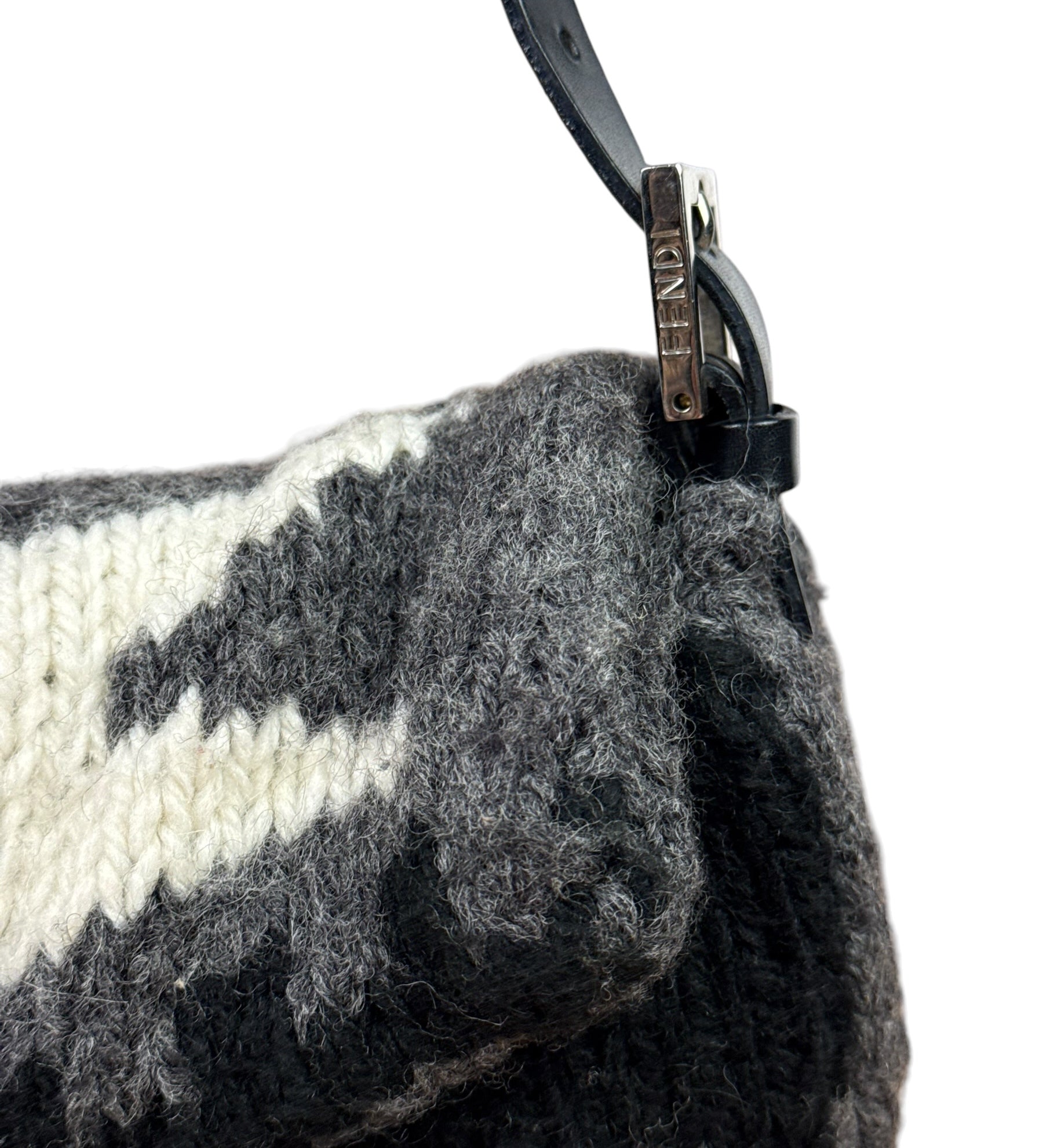 Fendi Vintage Grey/Black Knit Wool Baguette