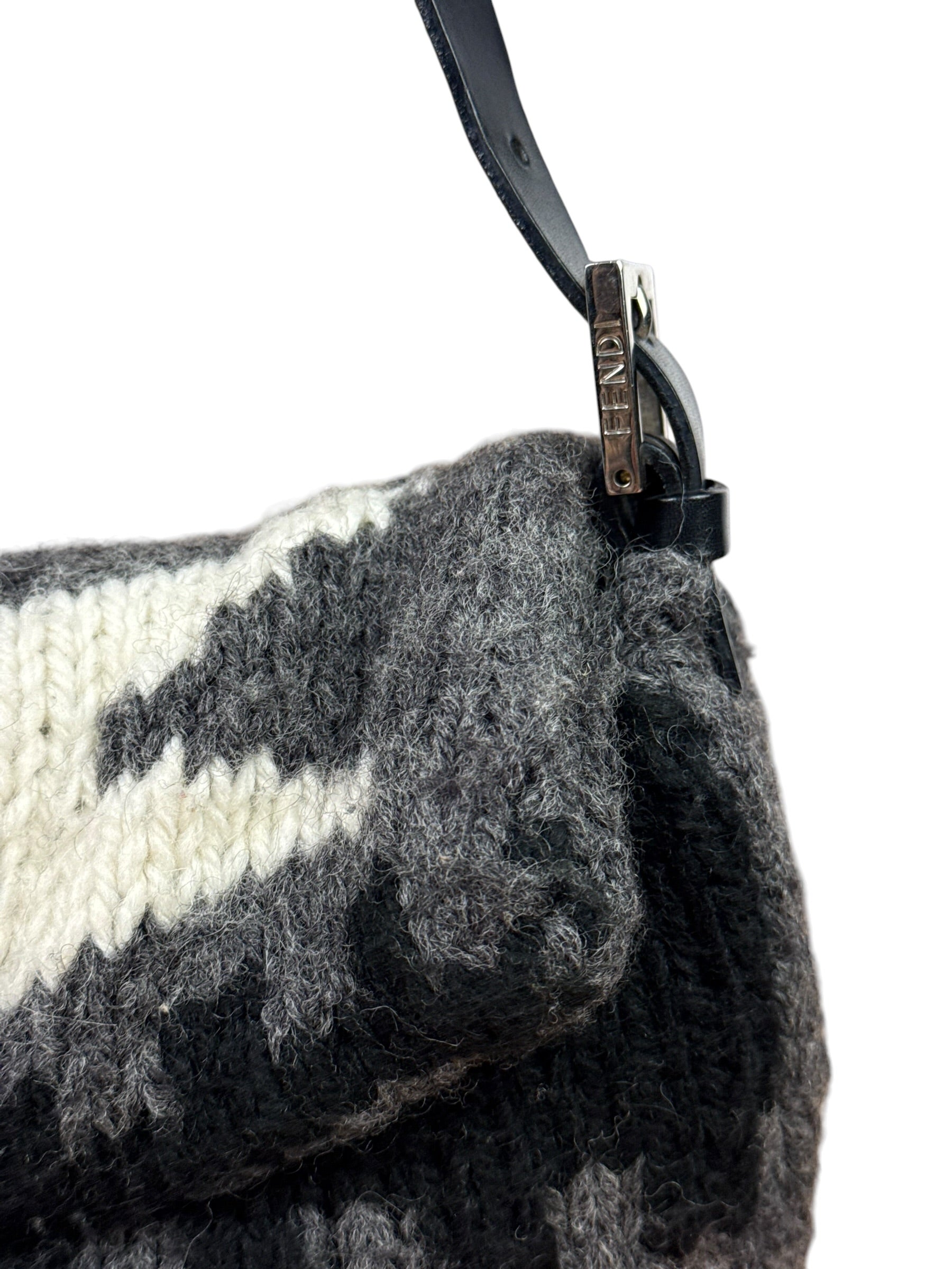 Fendi Vintage Grey/Black Knit Wool Baguette