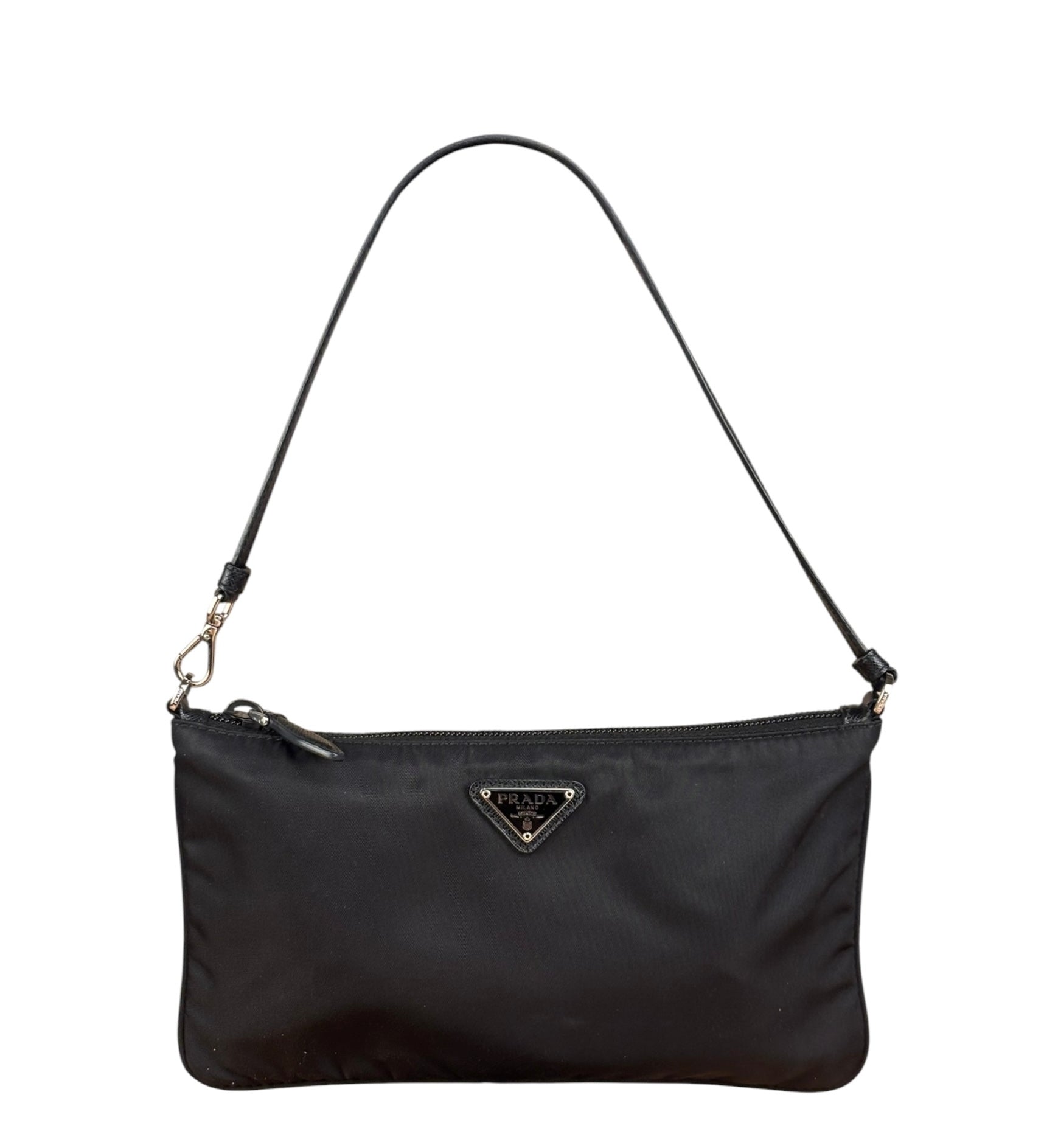 Prada Black Leather Trim Tessuto Nylon Pochette