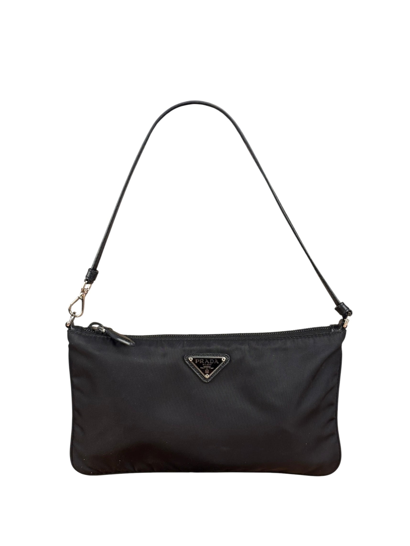 Prada Black Leather Trim Tessuto Nylon Pochette