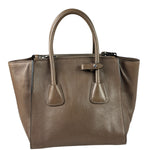 Prada Neutral Taupe Glace Calf Twin Pocket Two-Way Tote