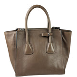 Prada Neutral Taupe Glace Calf Twin Pocket Two-Way Tote