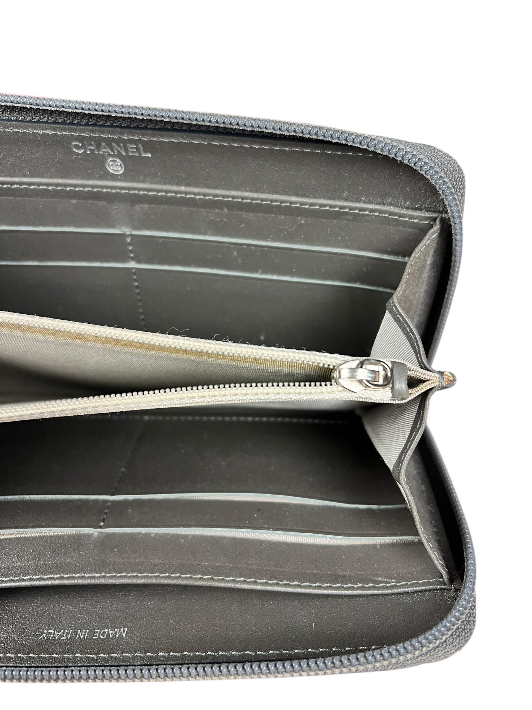 Chanel Caviar Leather Grey Zip Wallet