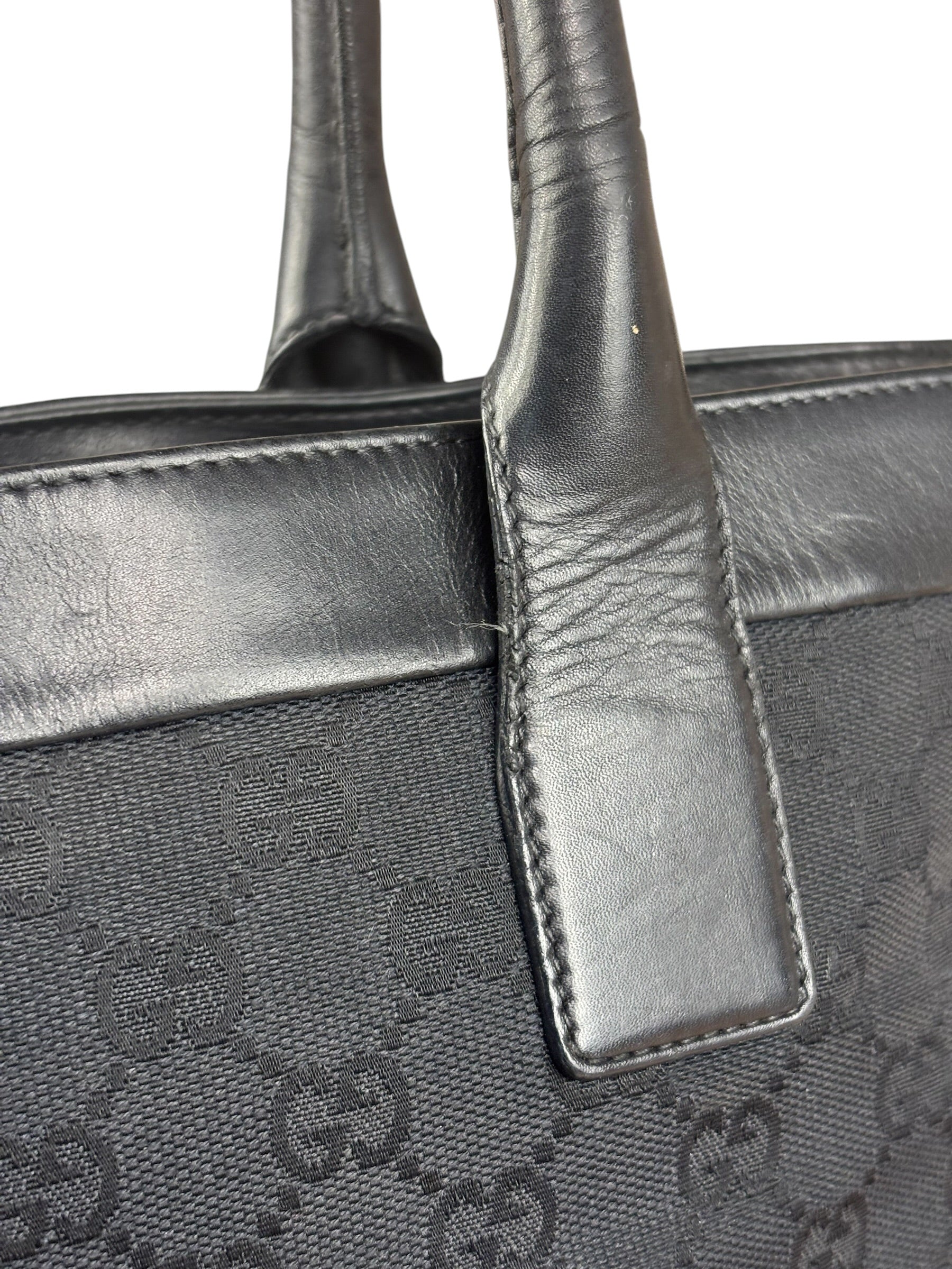 Gucci Black Leather Trim GG Canvas Tote Bag