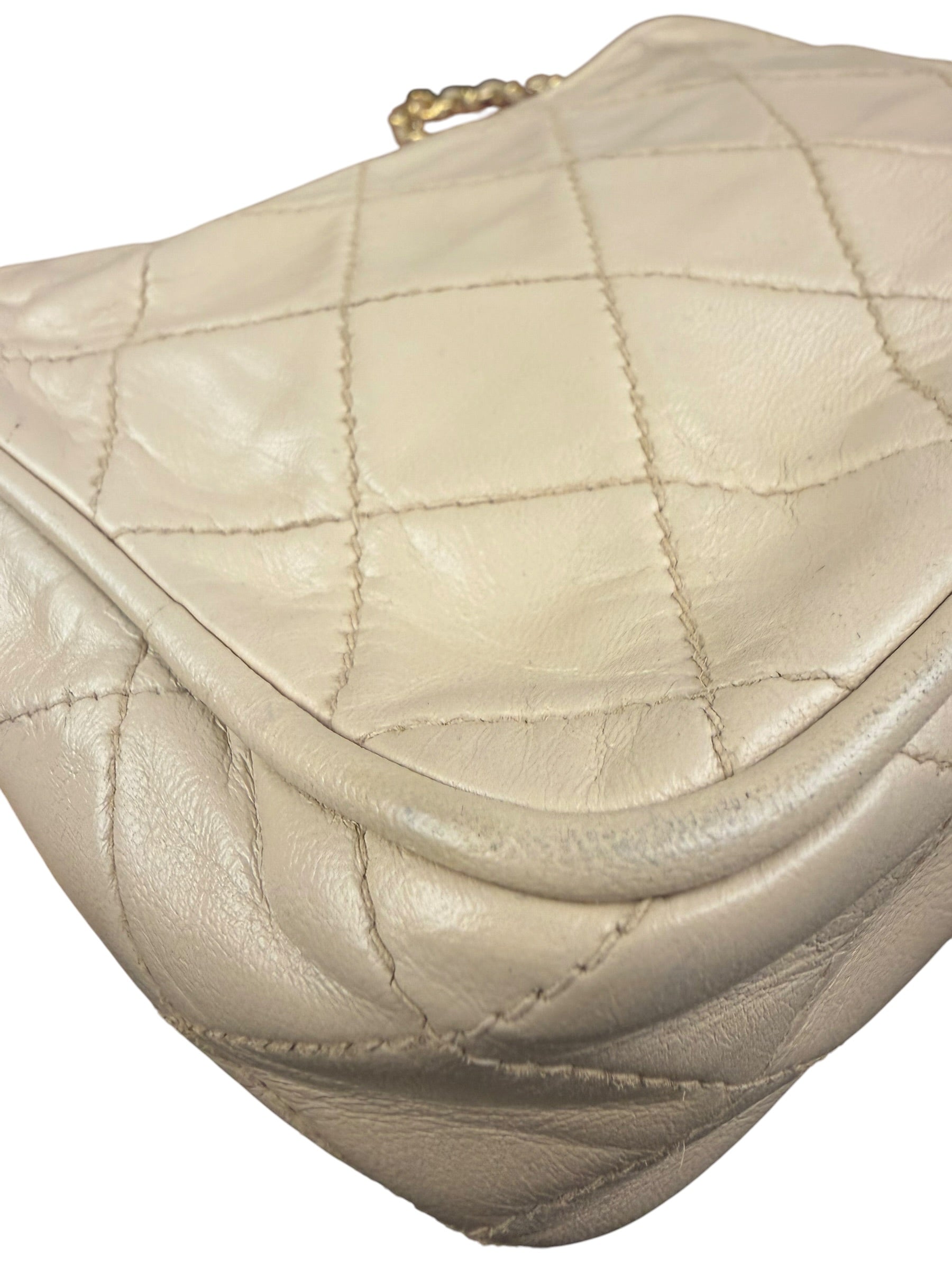 Chanel Beige Quilted Leather Chain Shoulder Bag