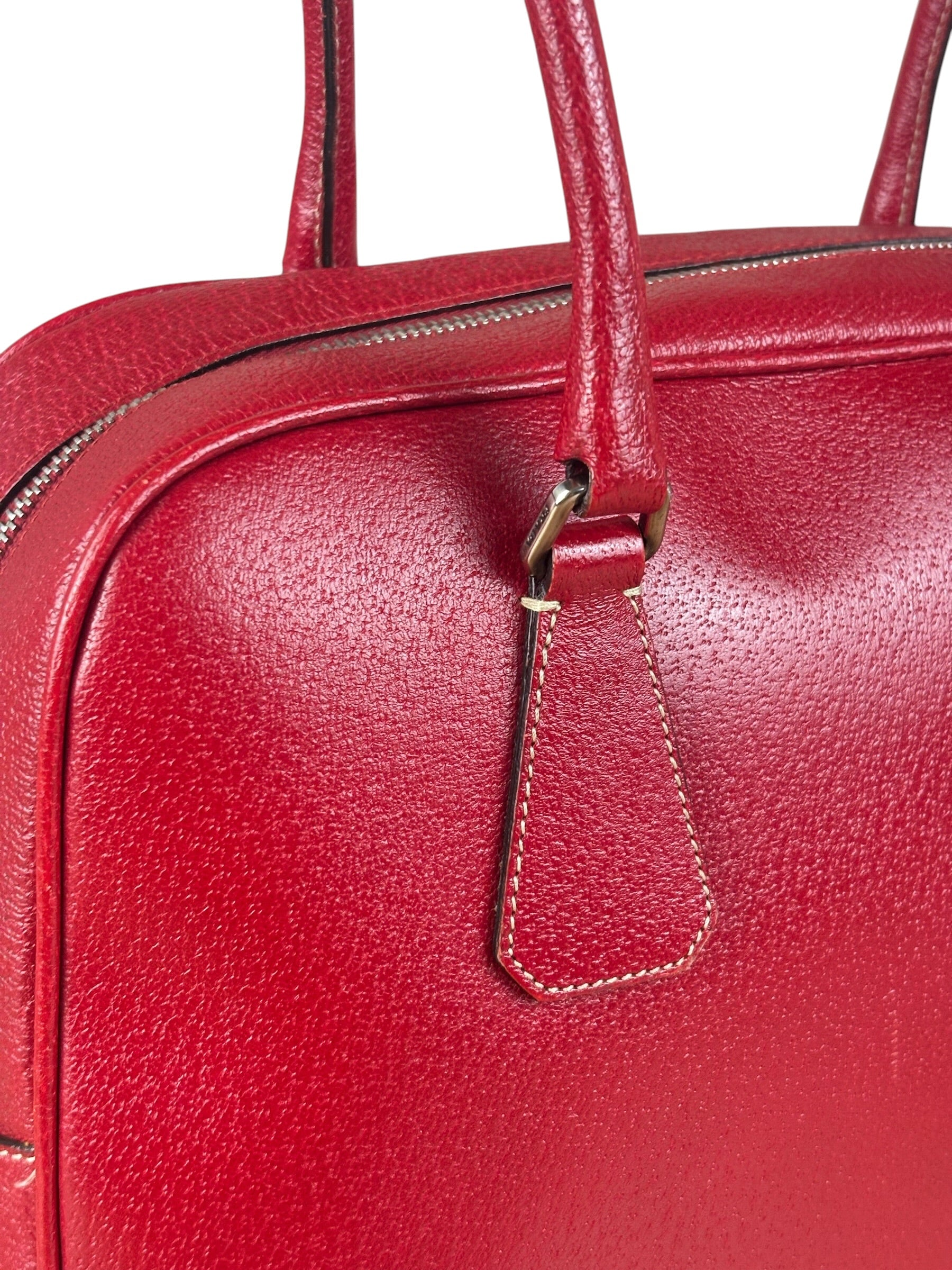 Prada Red Leather Bowling Shoulder Bag