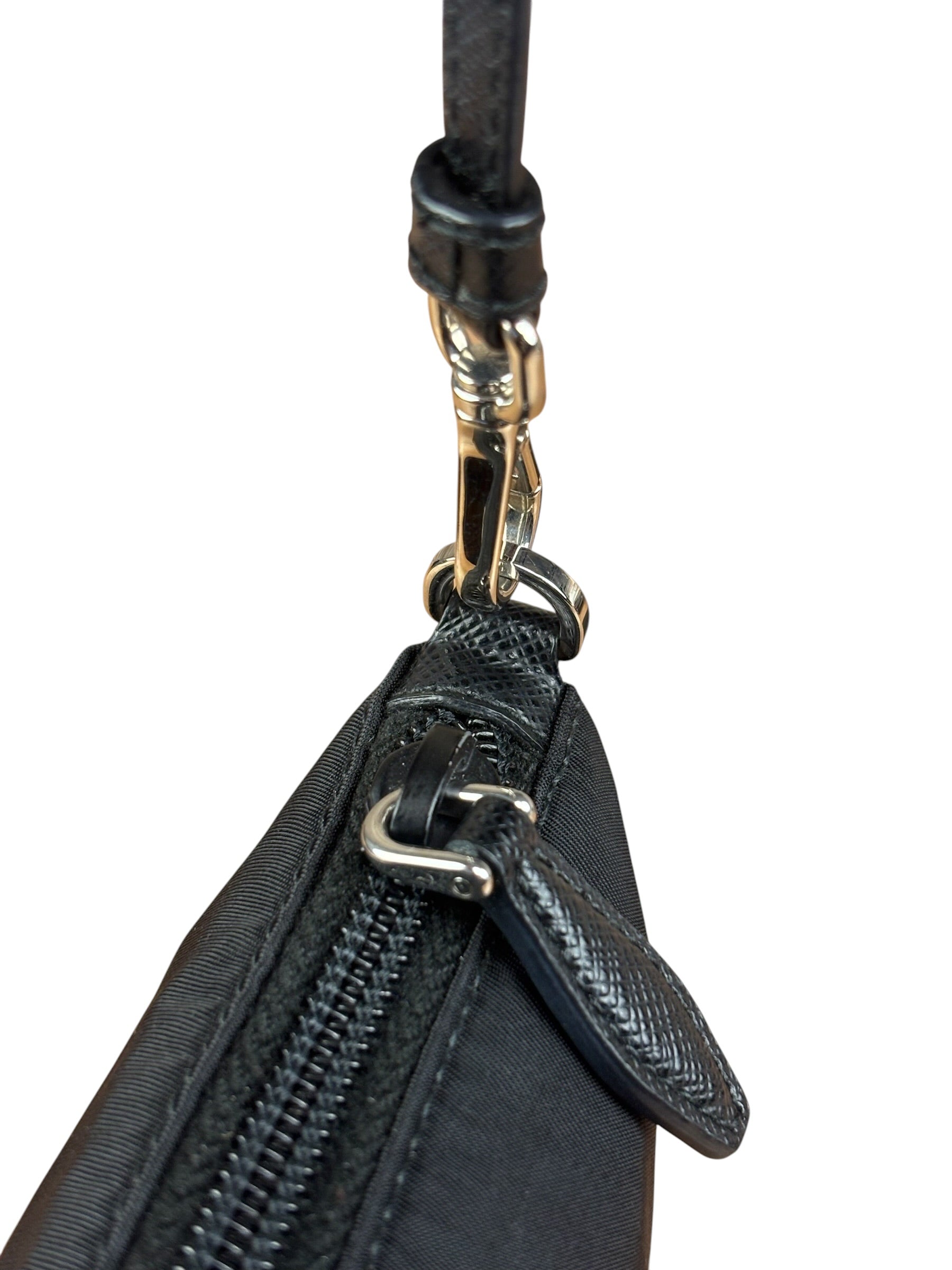Prada Black Leather Trim Tessuto Nylon Pochette