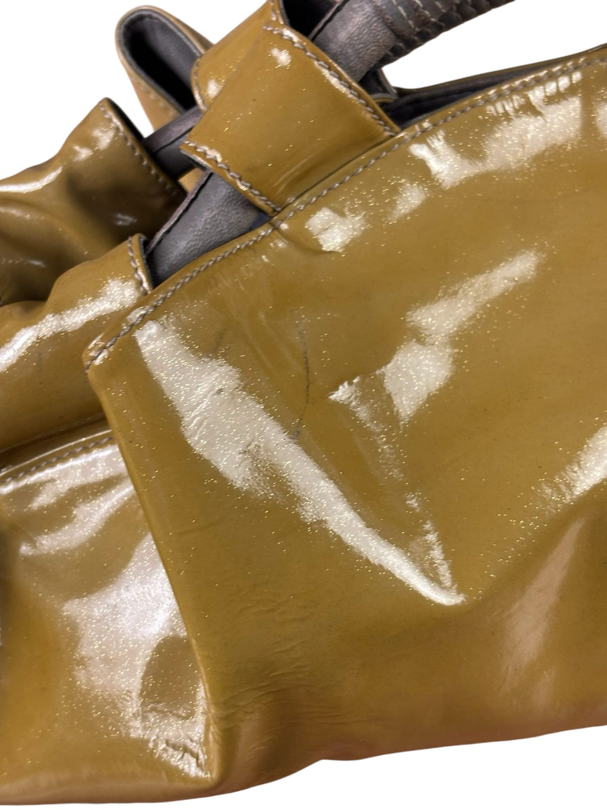 Loewe Anagram Patent Olive Leather Top Handle Bag