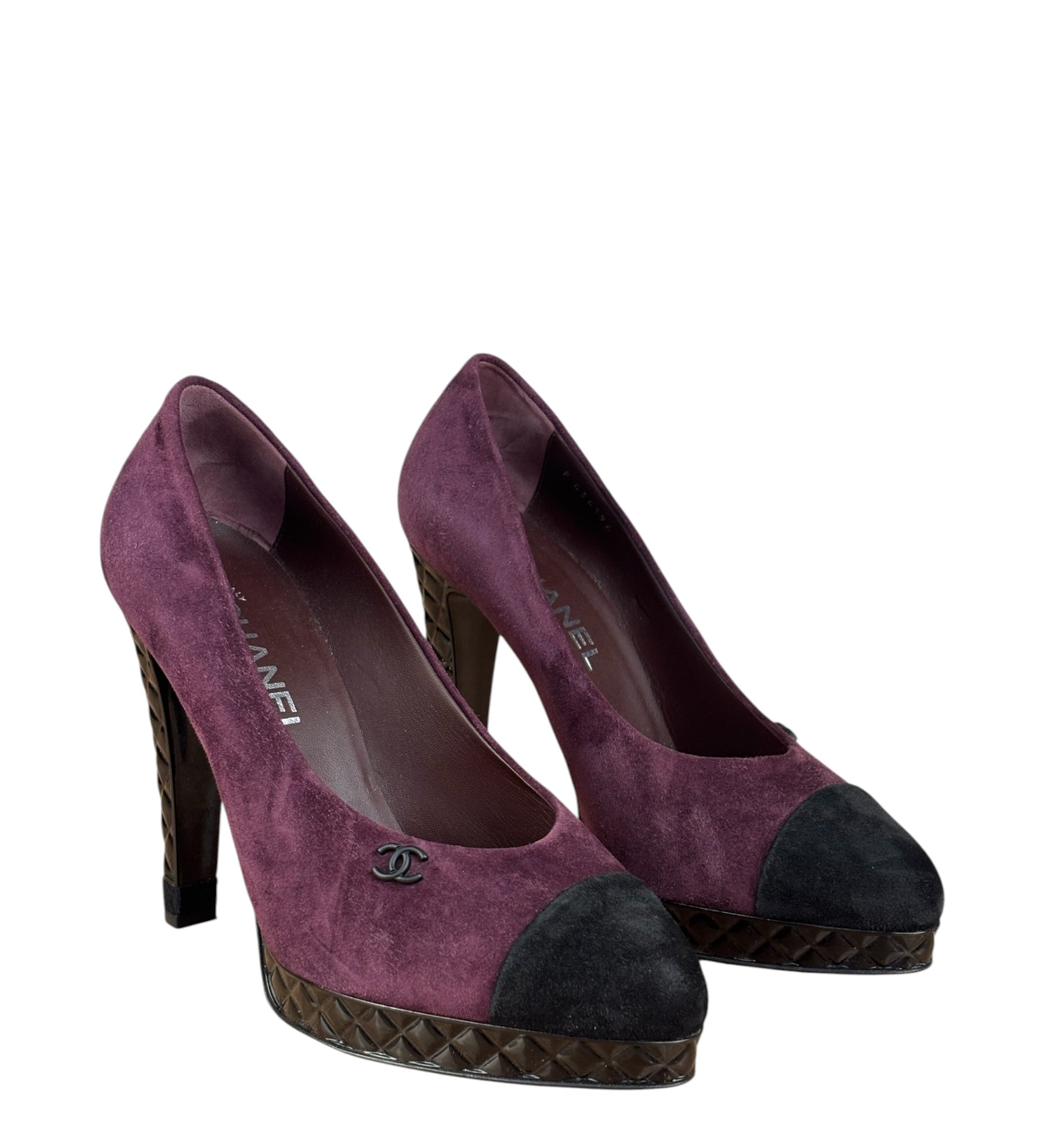 Chanel Two-Tone Suede Cap-Toe Platform Pumps