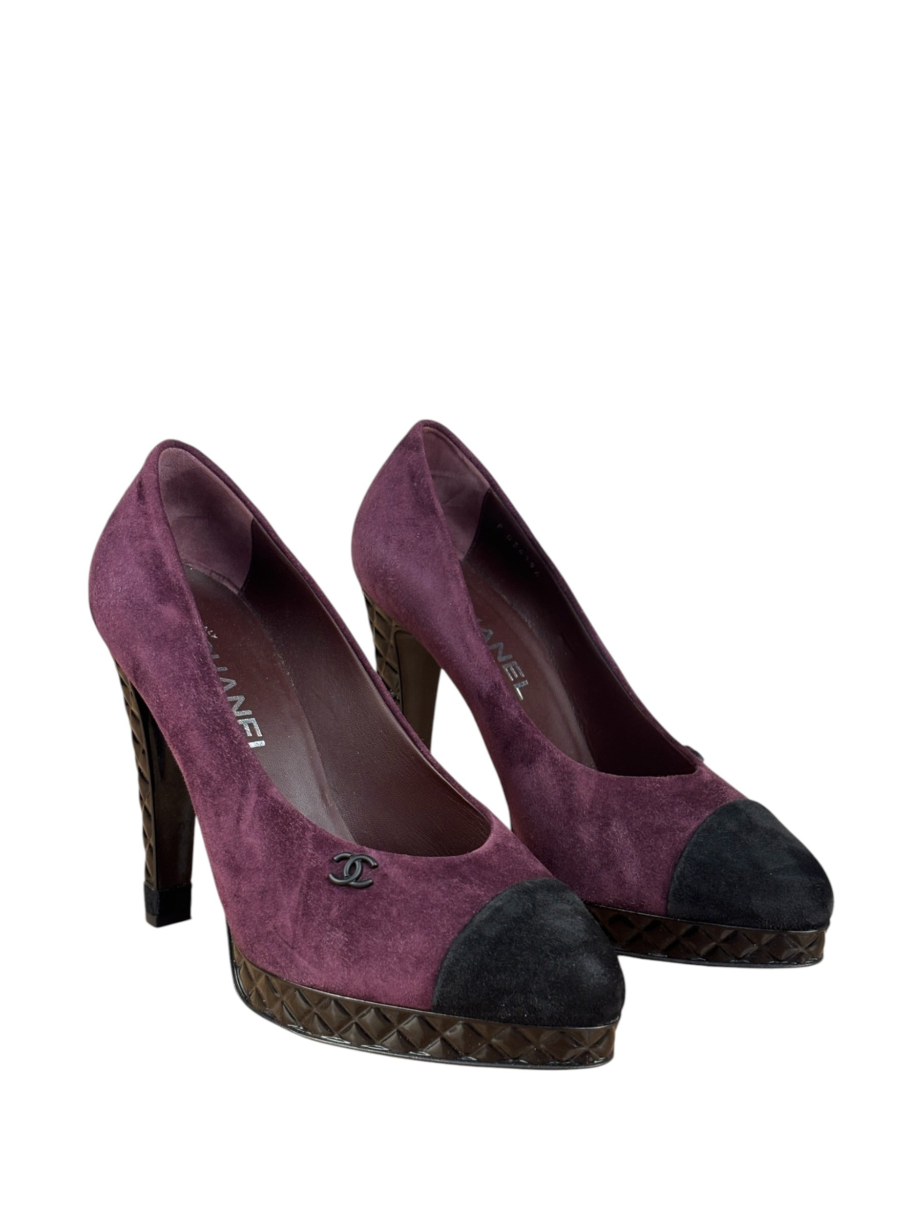 Chanel Two-Tone Suede Cap-Toe Platform Pumps