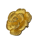 Christian Dior Signature Camellia Flower Gold Plated Crystal Pave Brooch