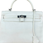 Hermes Kelly 32 White Clemence Leather Handbag 2008