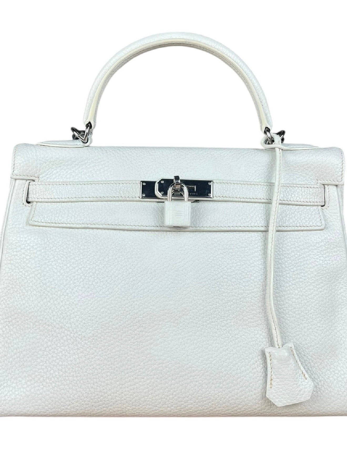 Hermes Kelly 32 White Clemence Leather Handbag 2008
