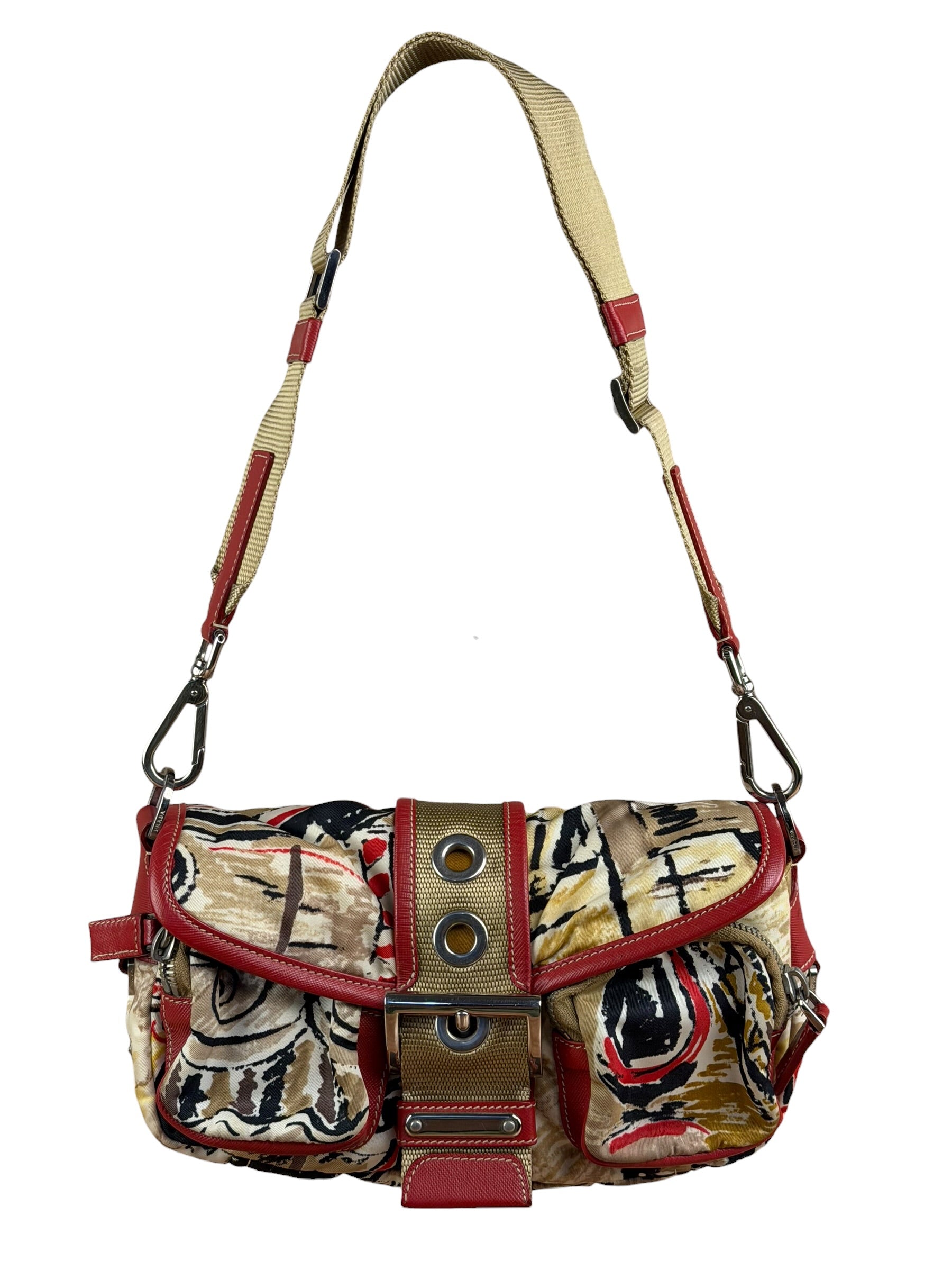 Prada Multicolor Nylon Leather Trim Shoulder Bag