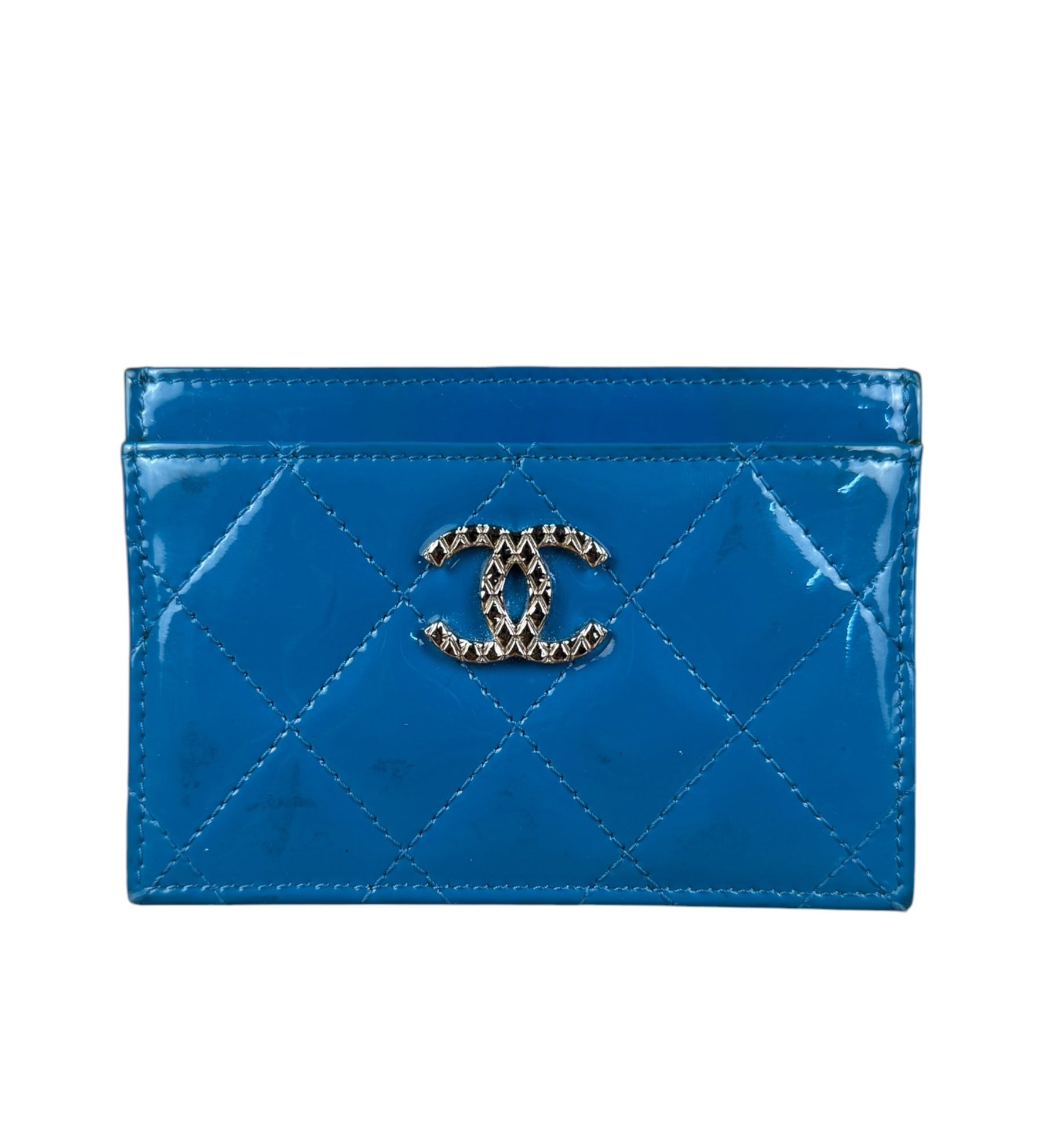 Chanel Blue Patent Quilted CC Cardholder 2016