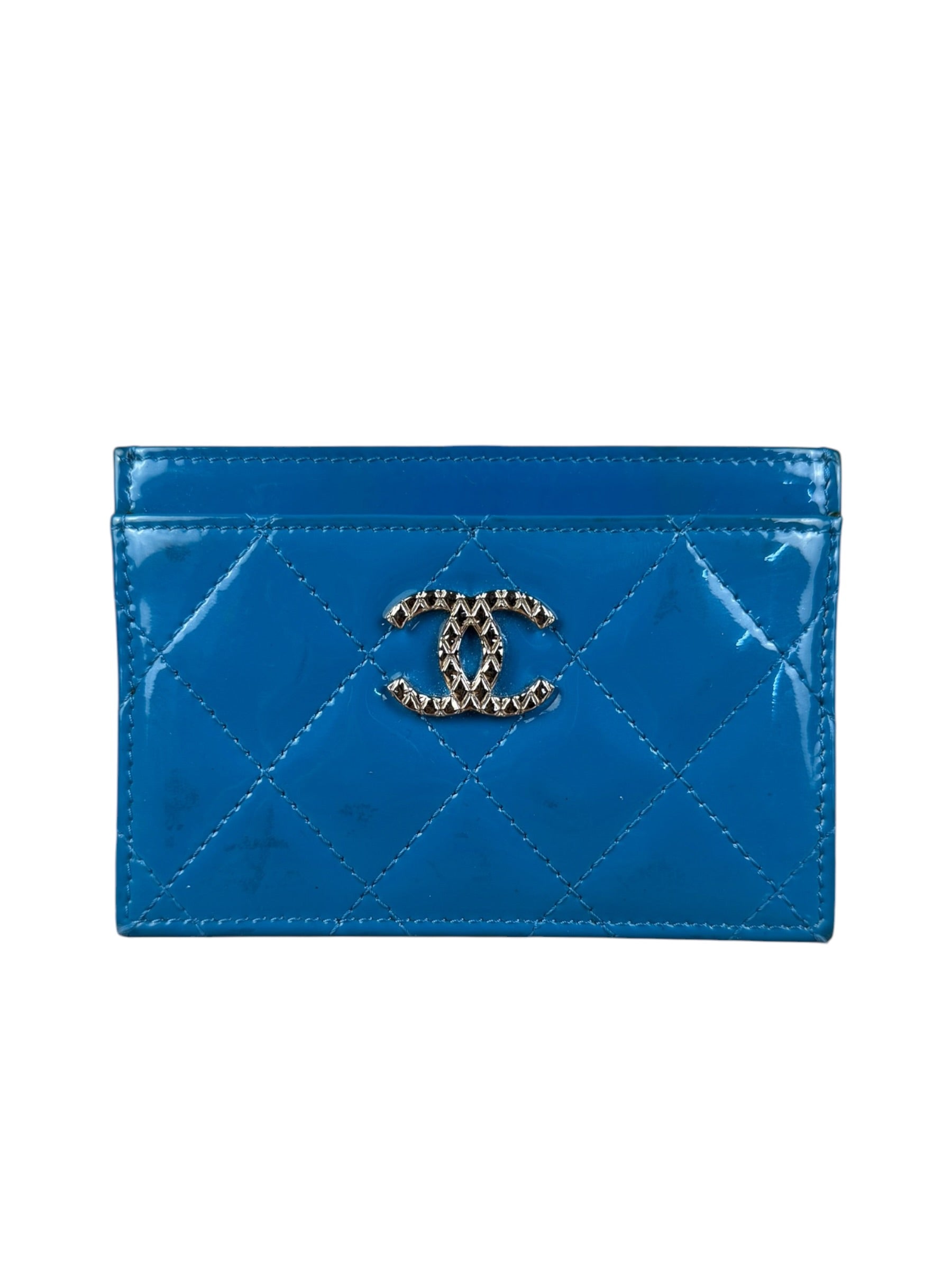 Chanel Blue Patent Quilted CC Cardholder 2016
