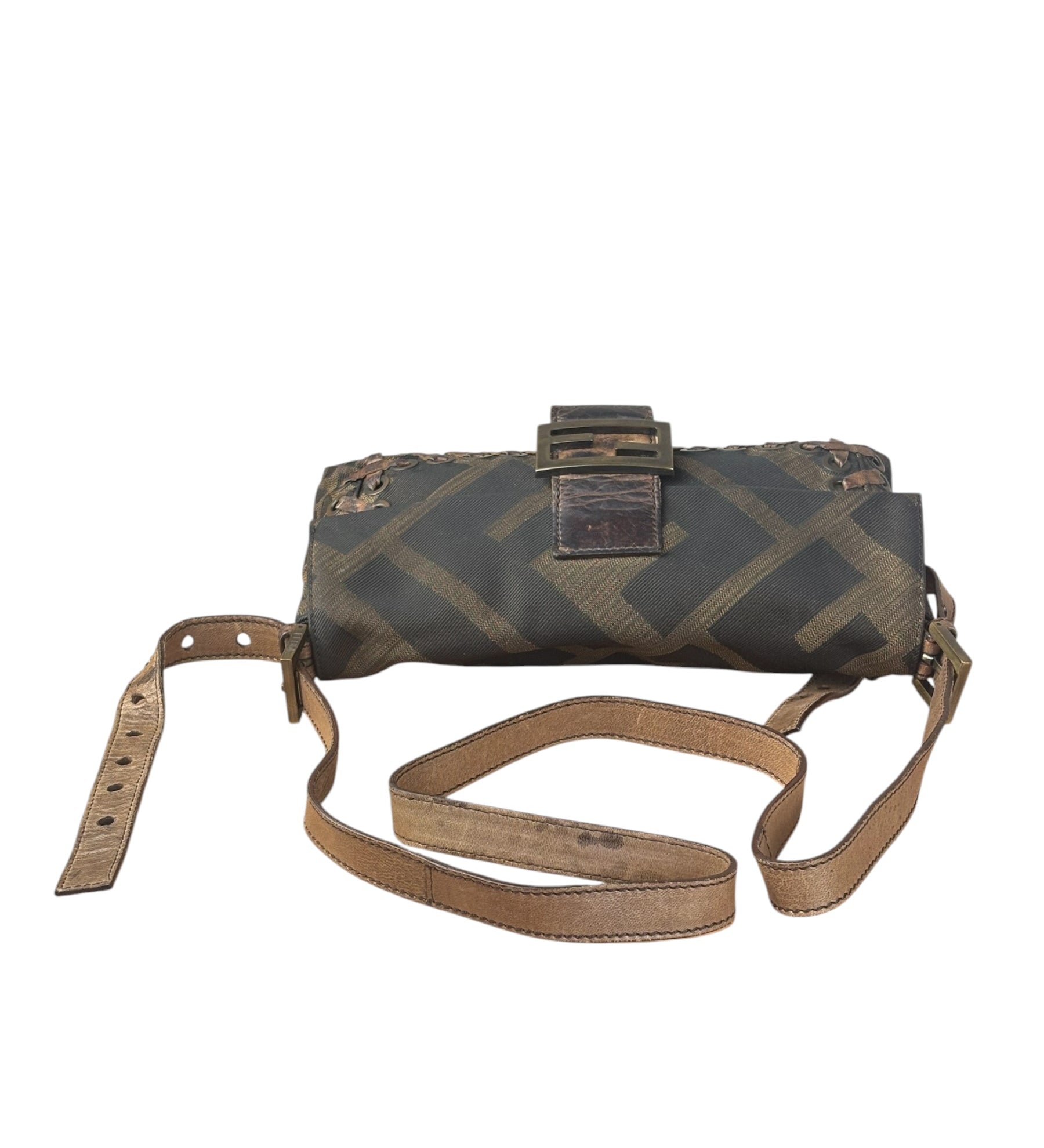 Fendi Zucca Whipstitch Baguette Shoulder Bag