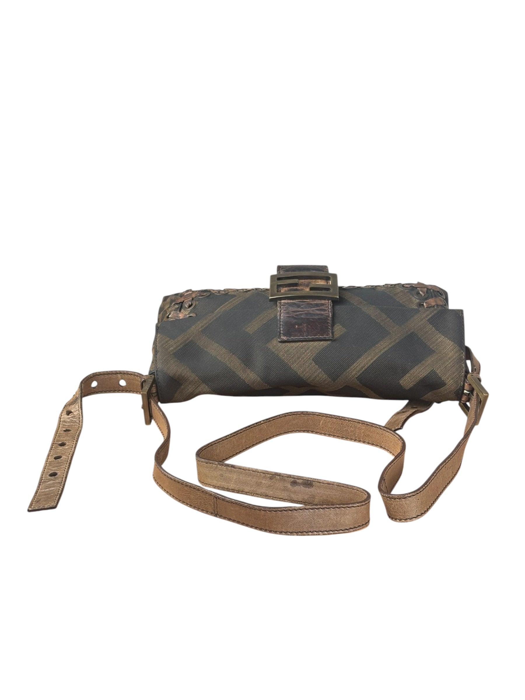 Fendi Zucca Whipstitch Baguette Shoulder Bag