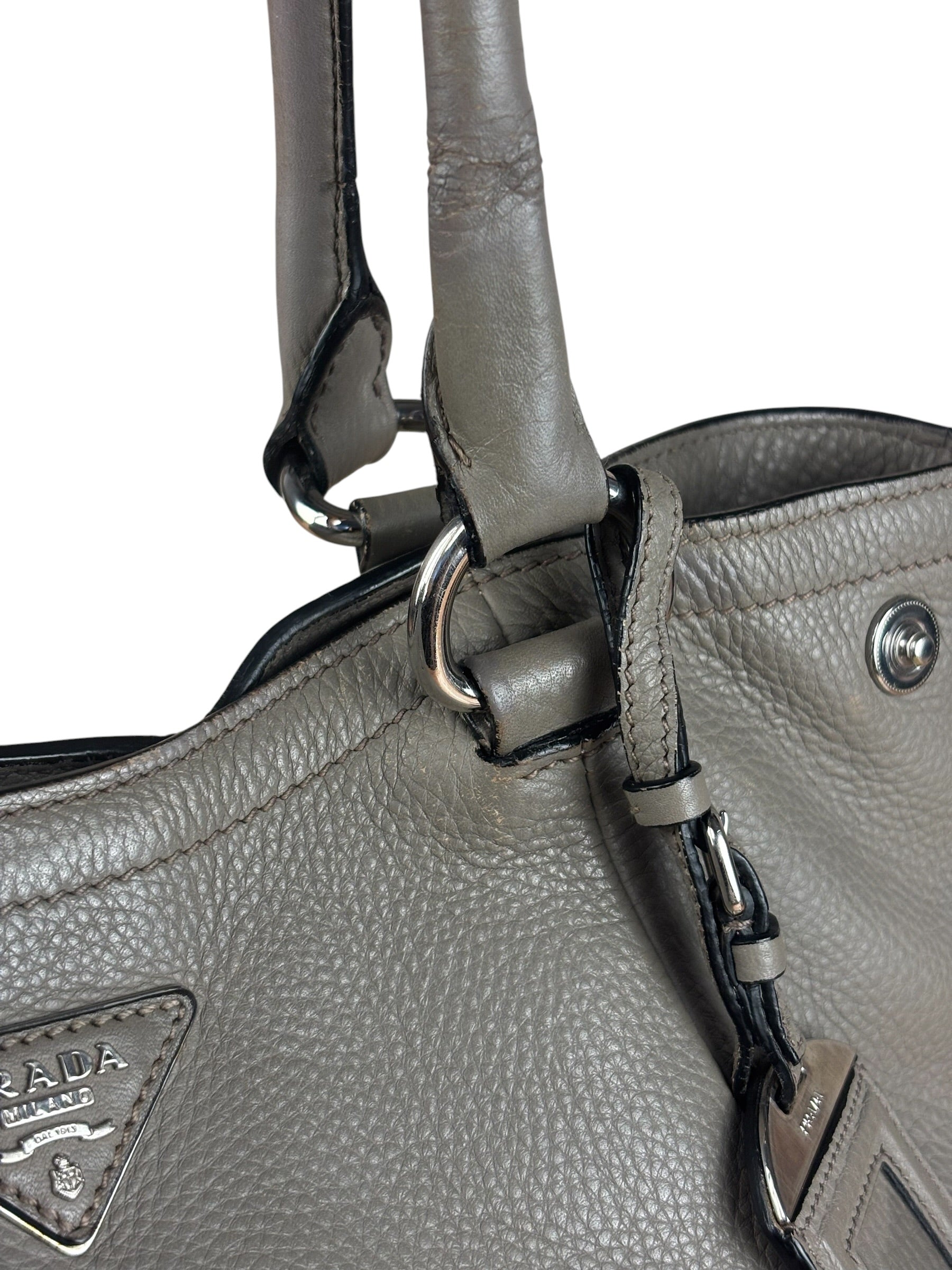 Prada Grey Vitello Daino Leather 2Way Handbag