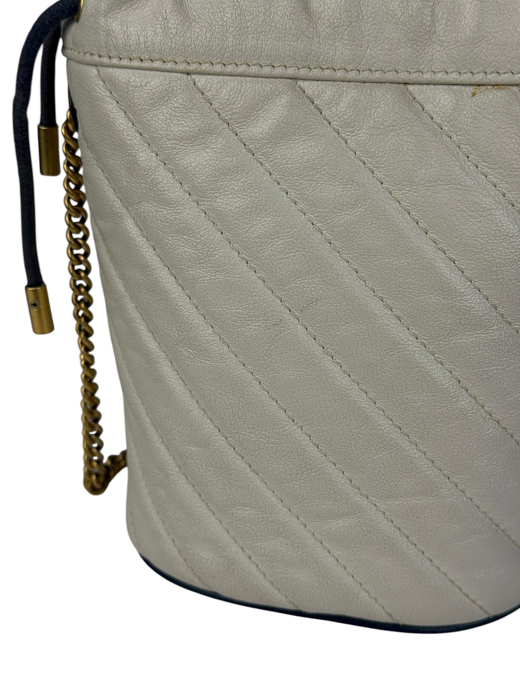 Gucci GG Ivory Leather Marmont Chain Bucket Bag